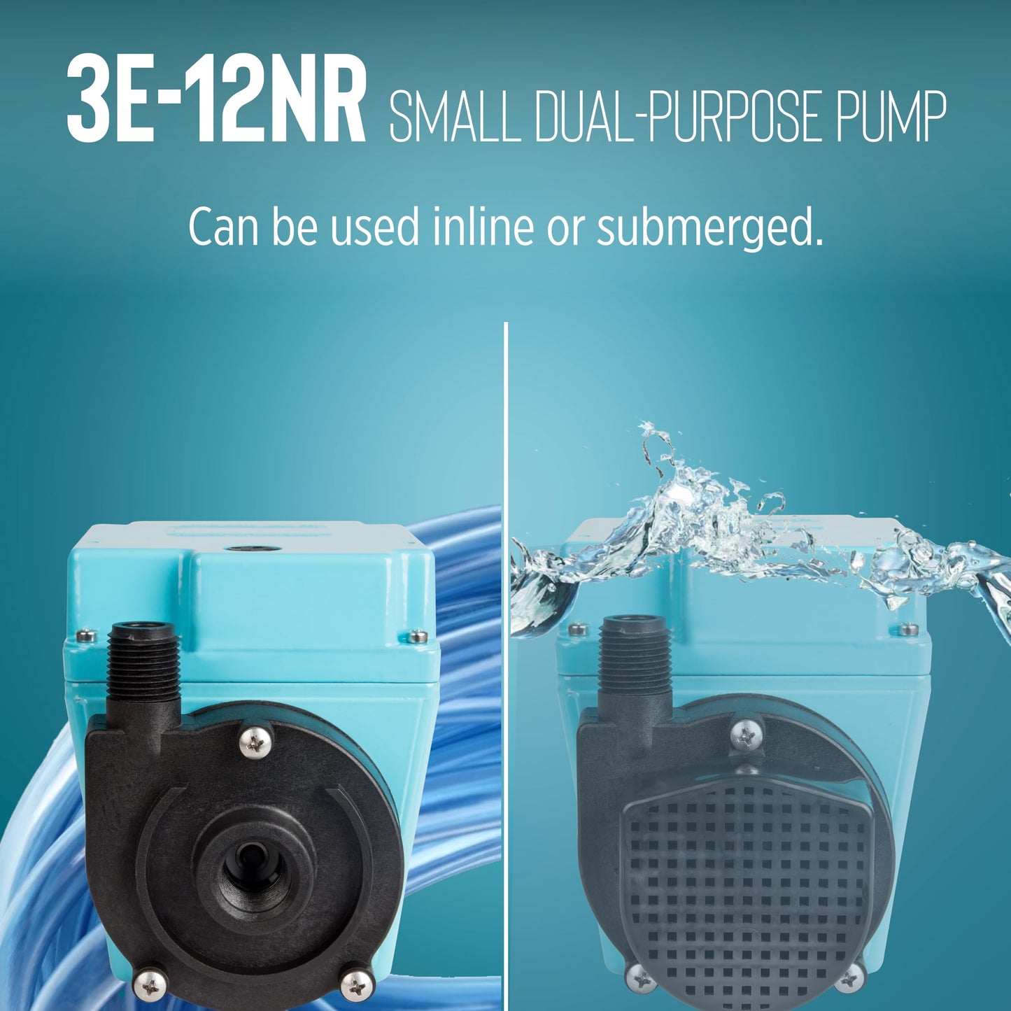 Little Giant 3E-12NR 115-Volt, 1/15 HP, 670 GPH Dual Purpose In-Line or Small Submersible, Oil-Filled Pump, 6-Ft. Cord, Blue, 503203