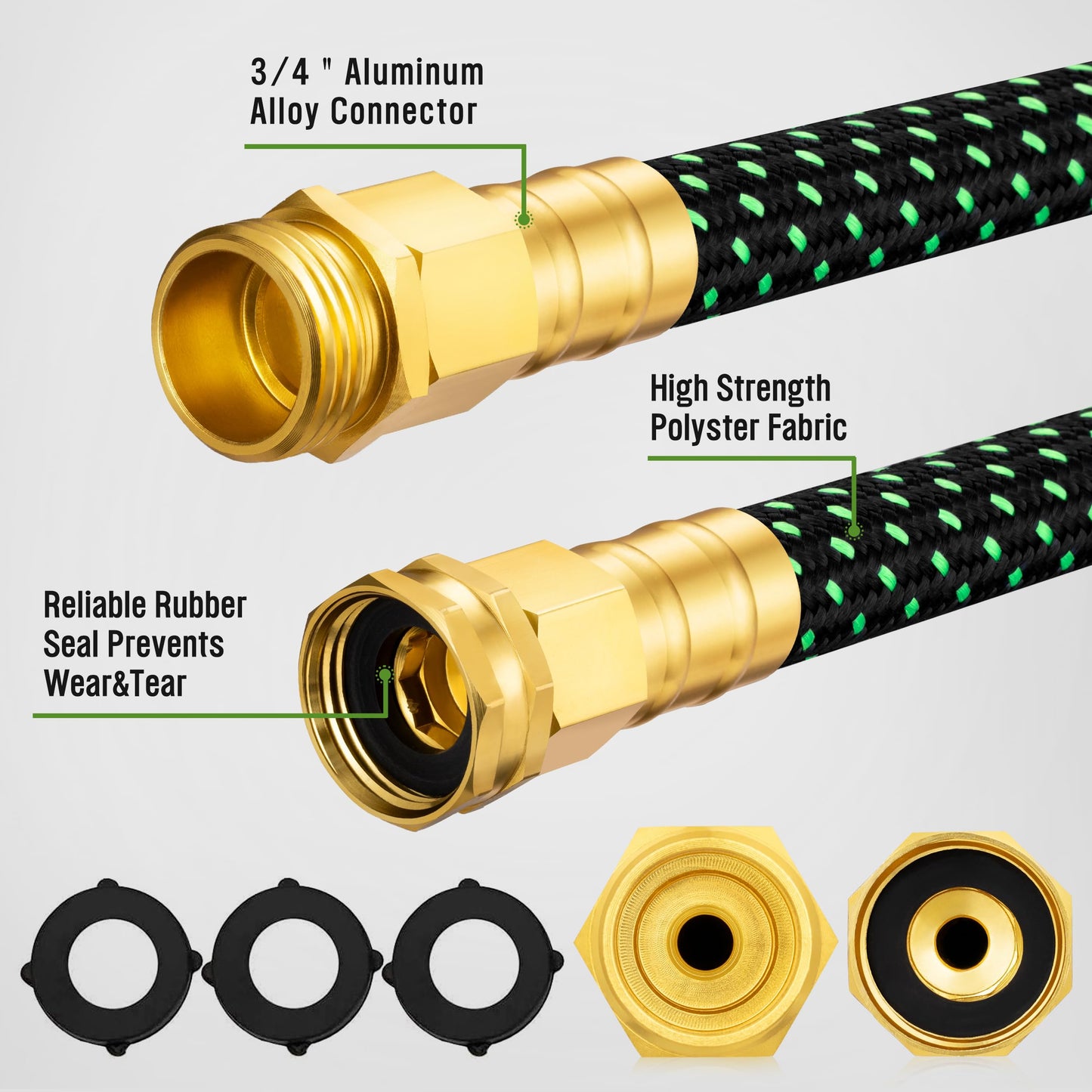 HBlife 50ft Garden Hose, Non Expandable Garden Hose with 10 Function Sprayer Nozzle, Flexible Lightweight Water Hose for Yard, Lawn, Car Wash and Outdoor