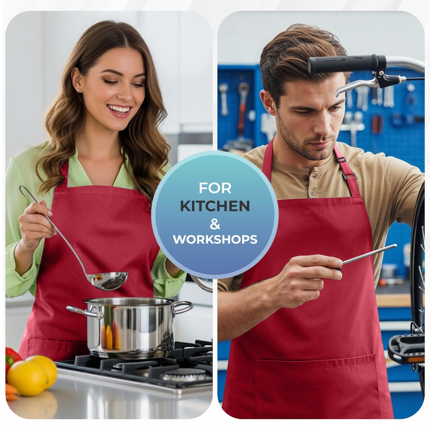 Utopia Kitchen 4 Pack Bib Apron Adjustable with 2 Pockets, Water and Oil Resistant, Cooking Kitchen Chef Apron for Women Men, Red