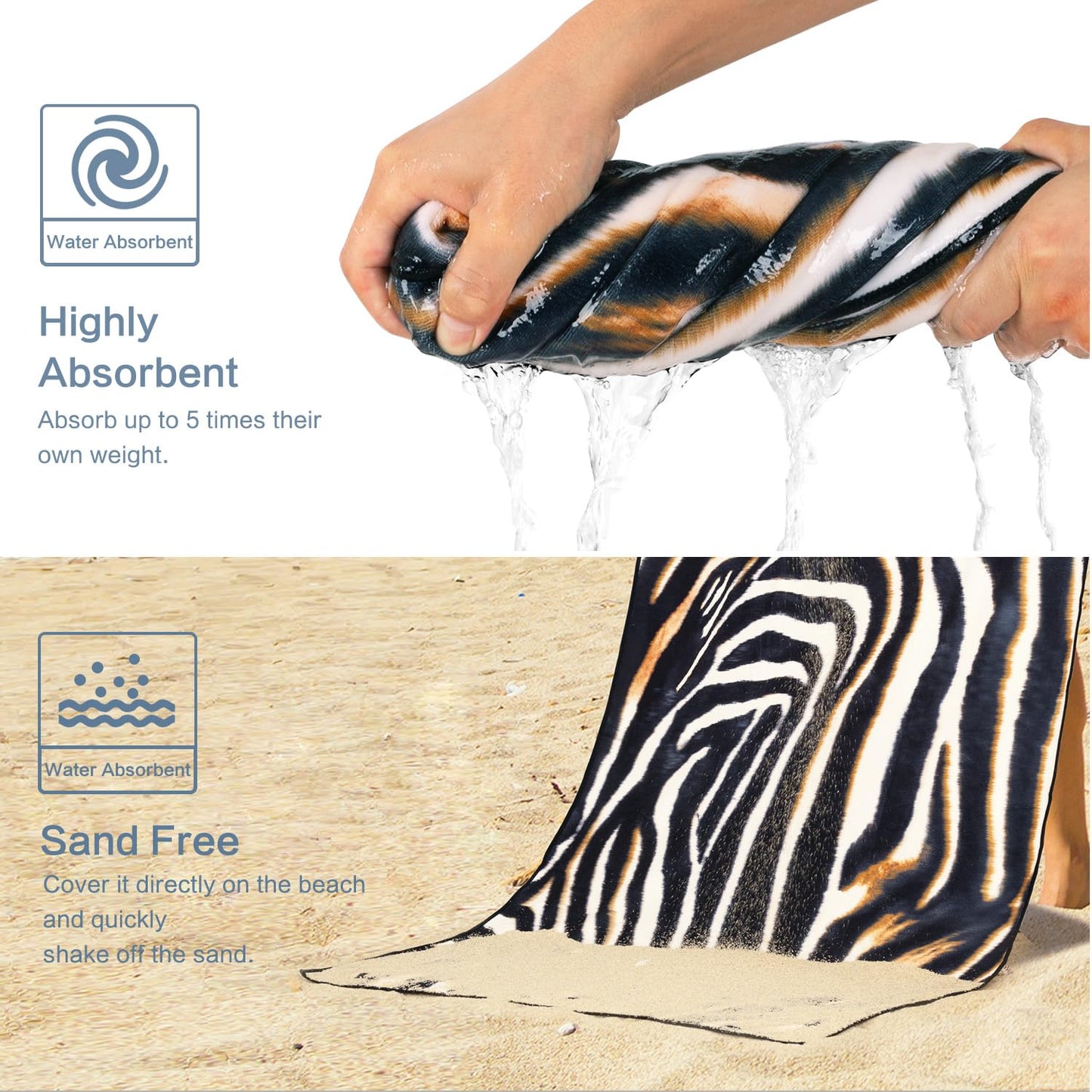 Vimorco Leopard Beach Towel Cheetah, Zebra Beach Towel Animal Print, Cotton Blend Soft Velour Camping Towel for Women Girls Kids, Absorbent Pool/Bath/Swim/Yoga/Spa/Gym/Hiking/Travel Vacation Towel