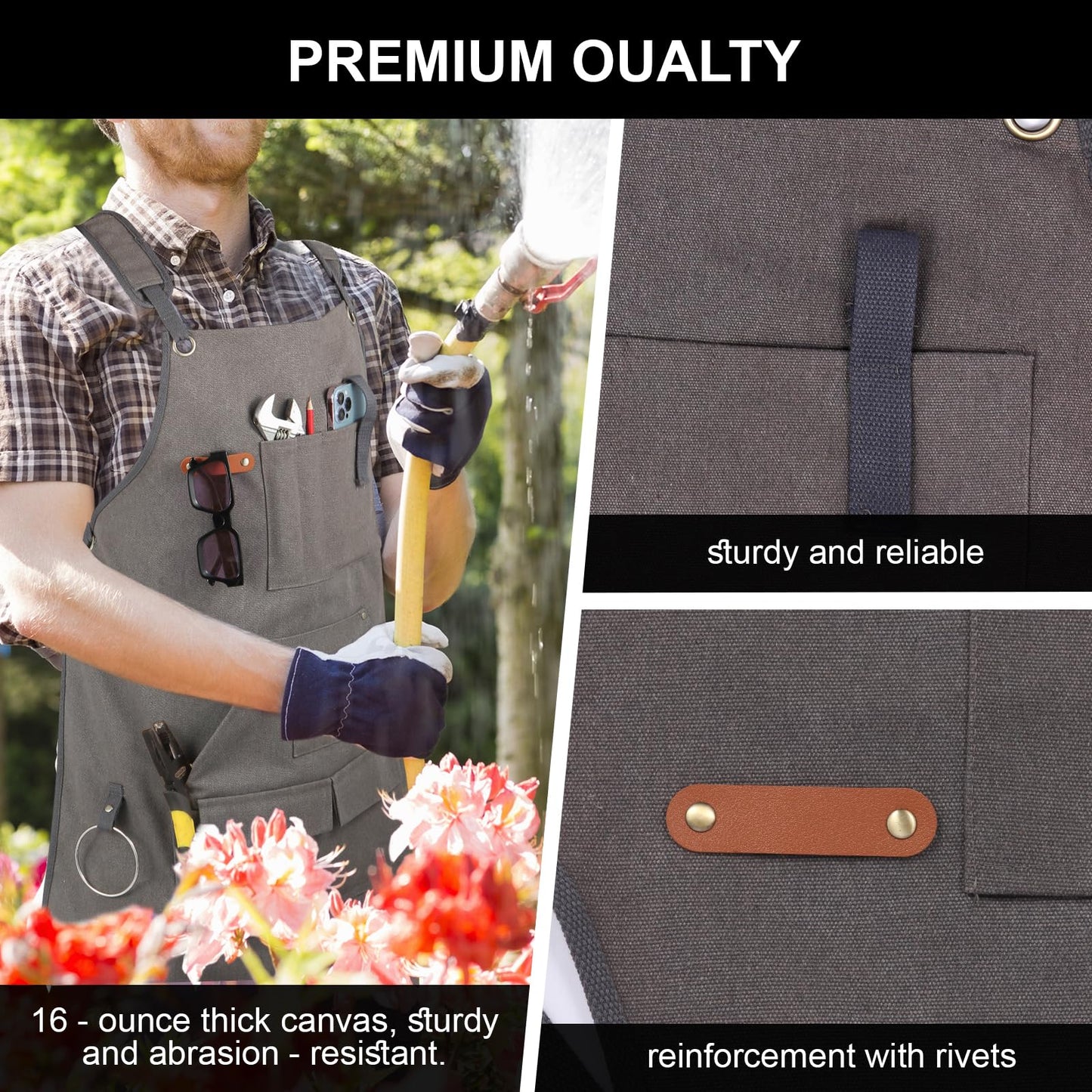 Rtcimoic Men's Multi-Function Woodworking Tool Apron, Multi-Pocket Canvas Carpenter Shop Work Apron, Heavy Duty Adjustable Belt S-3XL Grey