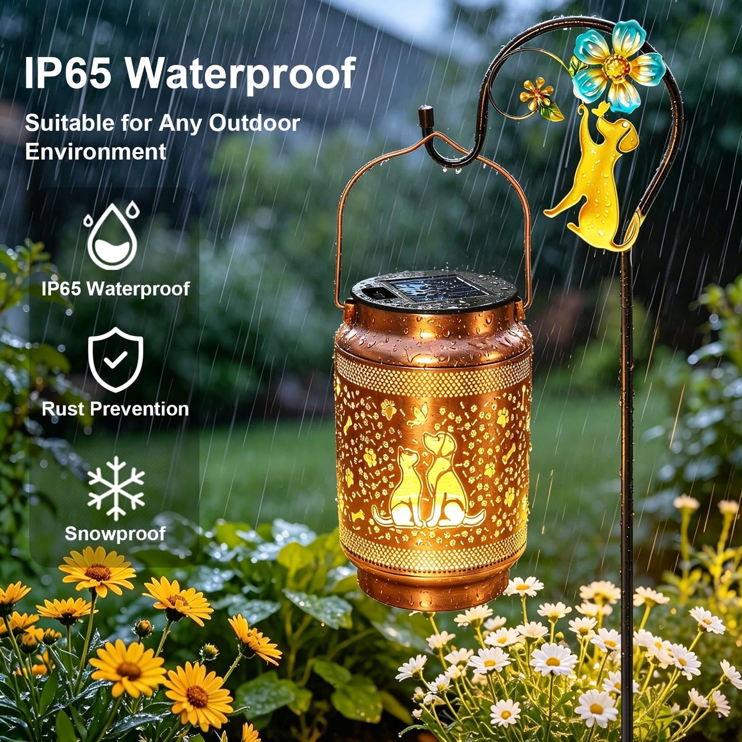 Dog Solar Lanterns Outdoor Waterproof Solar Garden Decor, Birthday Gifts for Mothers Day Women Mom Grandma, Metal Hanging Lights with Shepherd Hook for Outside Yard Patio Pathway Backyard Porch