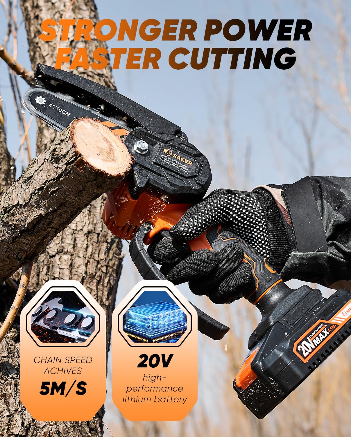 Saker Mini Chainsaw,2025 New Upgrade Portable Electric Chainsaws Cordless,Small Handheld Chain Saw Pruning Shears Chain Saws for Tree Branches,Courtyard and Garden