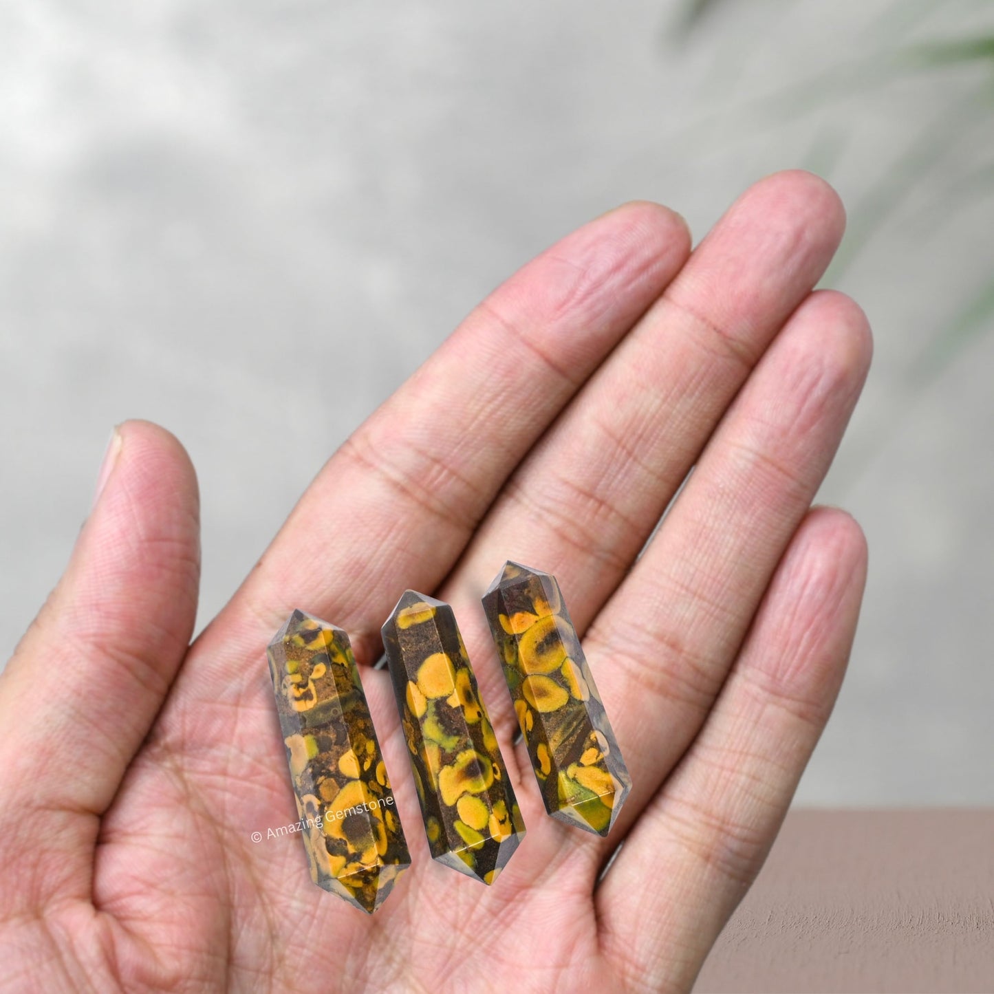 Amazing Gemstone Fruit Jasper Crystal Points Bulk Healing Crystals - Pack of 3 Double Terminated Healing Wand Point Bulk Crystals for Crafts,Crystal Grid,DIY Work - Premium Crystals - Beginners Gift