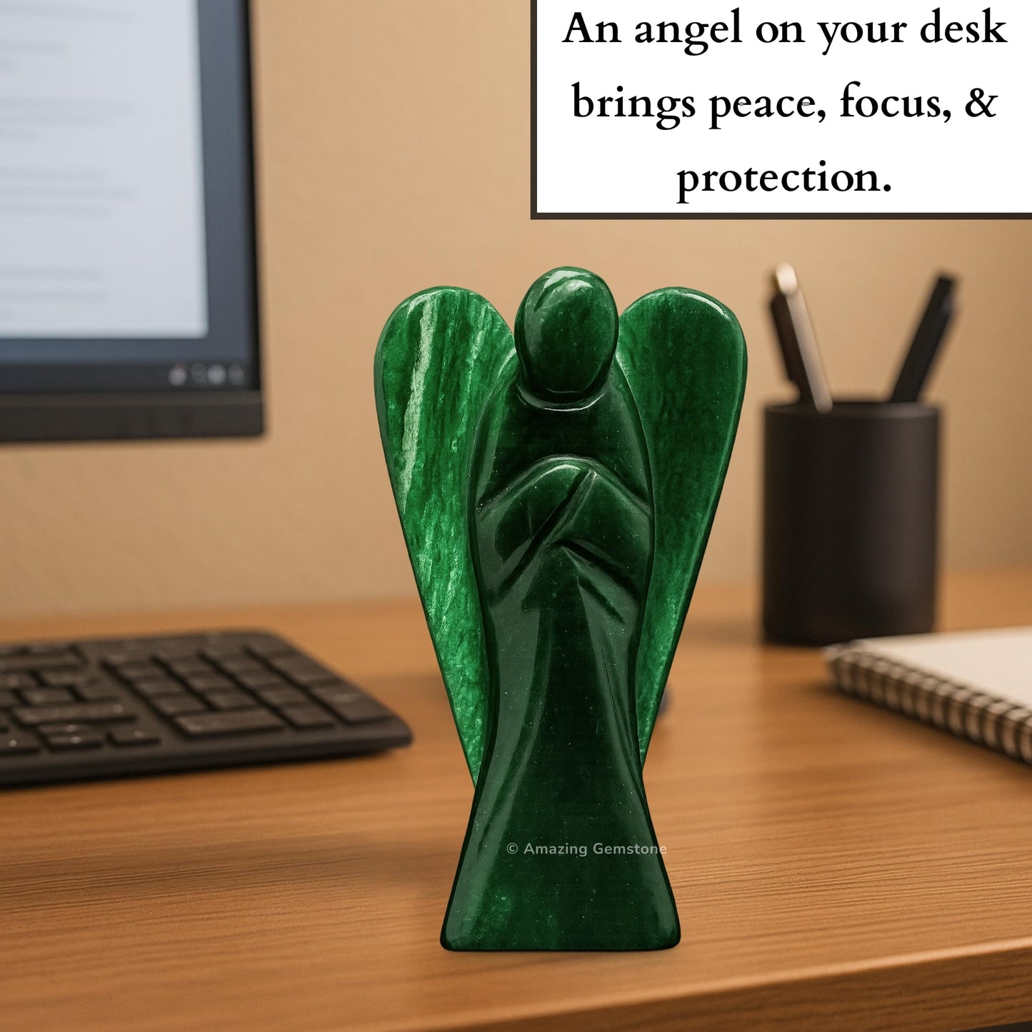 Amazing Gemstone Dark Green Aventurine Angel - Green Aventurine Crystal Angel and Pocket Guardian Angel Crystal Figurines (3 inches)