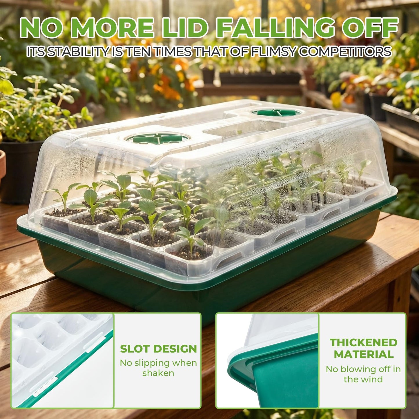 HIRALIY Seed Starter Tray Kits, Reusable Plant Germination Trays, Easy Transplanting, with Humidity Domes and Bases (Green, 40-Cells)