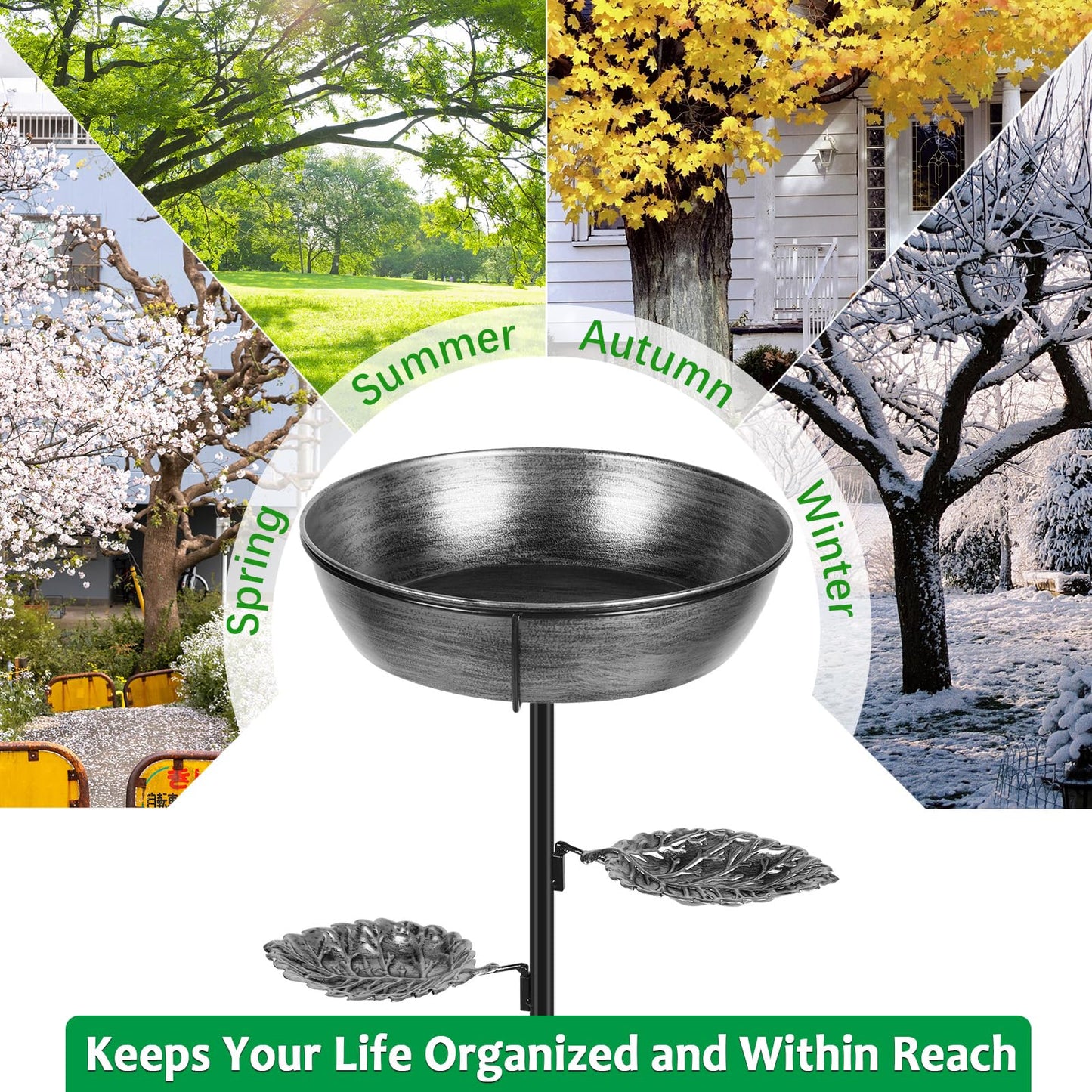 Olpchee Metal Bird Bath for Outdoor - Garden Bird Bath with Removable Bowl Heavy-Duty Base, Winter Birdbath Feeder Rust-Proof Birdbaths for Garden Yard Lawn Decor, Easy to Install(Grey)