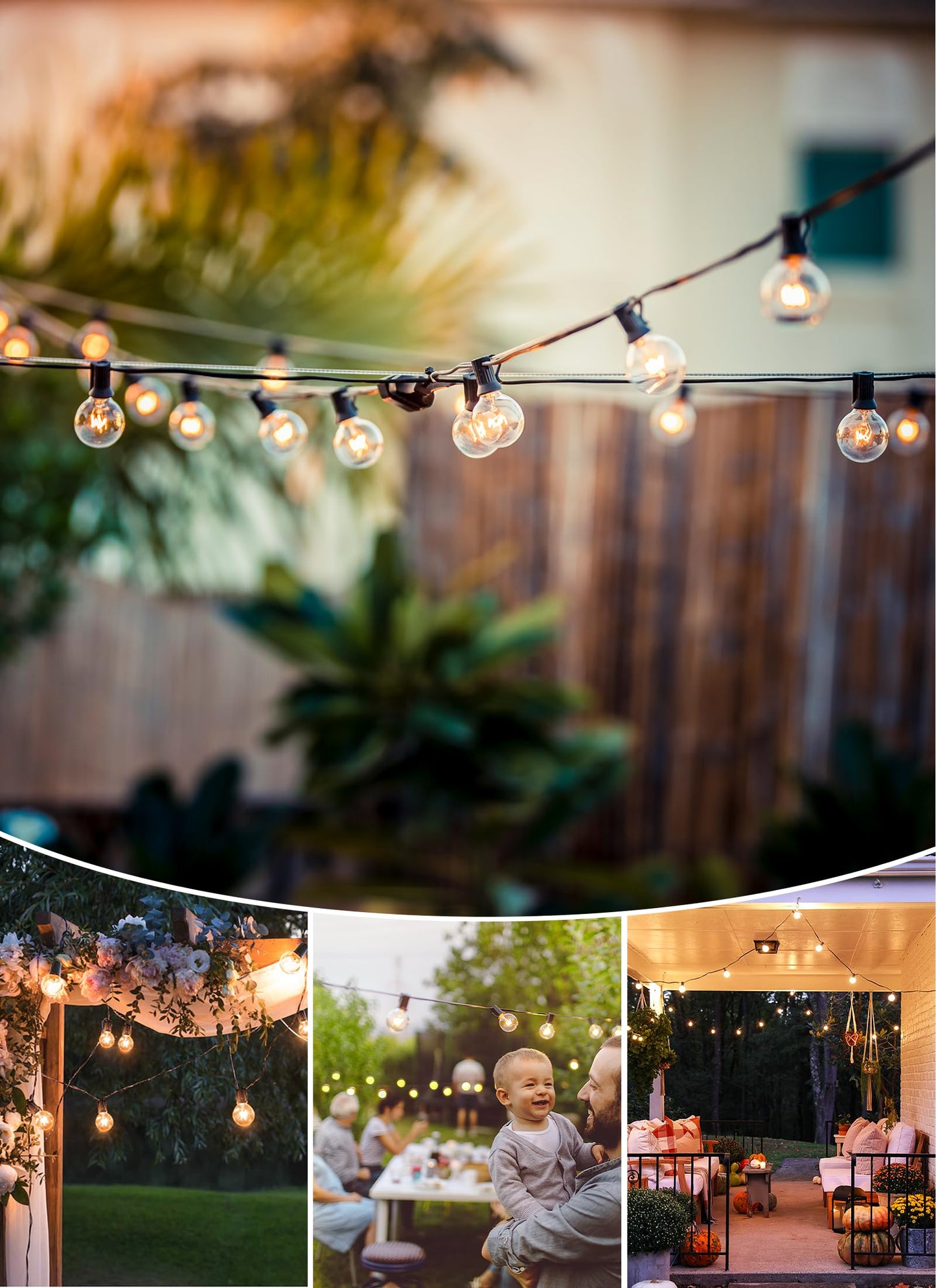 Brightown Outdoor String Lights 30FT G40 Globe Patio Lights with 27 Edison Glass Bulbs(2 Spare), Waterproof Connectable Hanging Light for Backyard Porch Balcony Party Decor, E12 Socket Base, Black