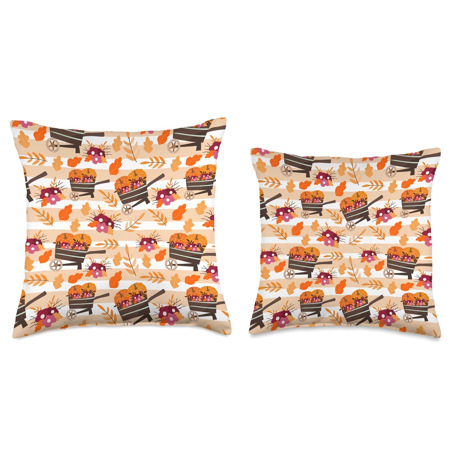 Pumpkin Wheelbarrow Harvest Leaves Fall Floral Pattern Throw Pillow