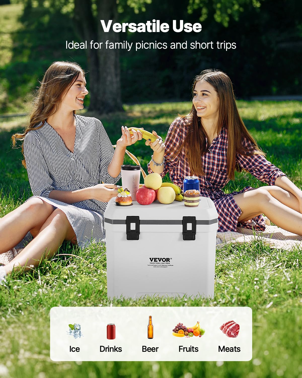 VEVOR Portable Cooler, 38 QT Hard Cooler with Ice Retention, Heavy-Duty Handles and Cup Holder, Lightweight Rigid Material Insulated Portable Cooler, Suitable for Family Picnics and Long Trips