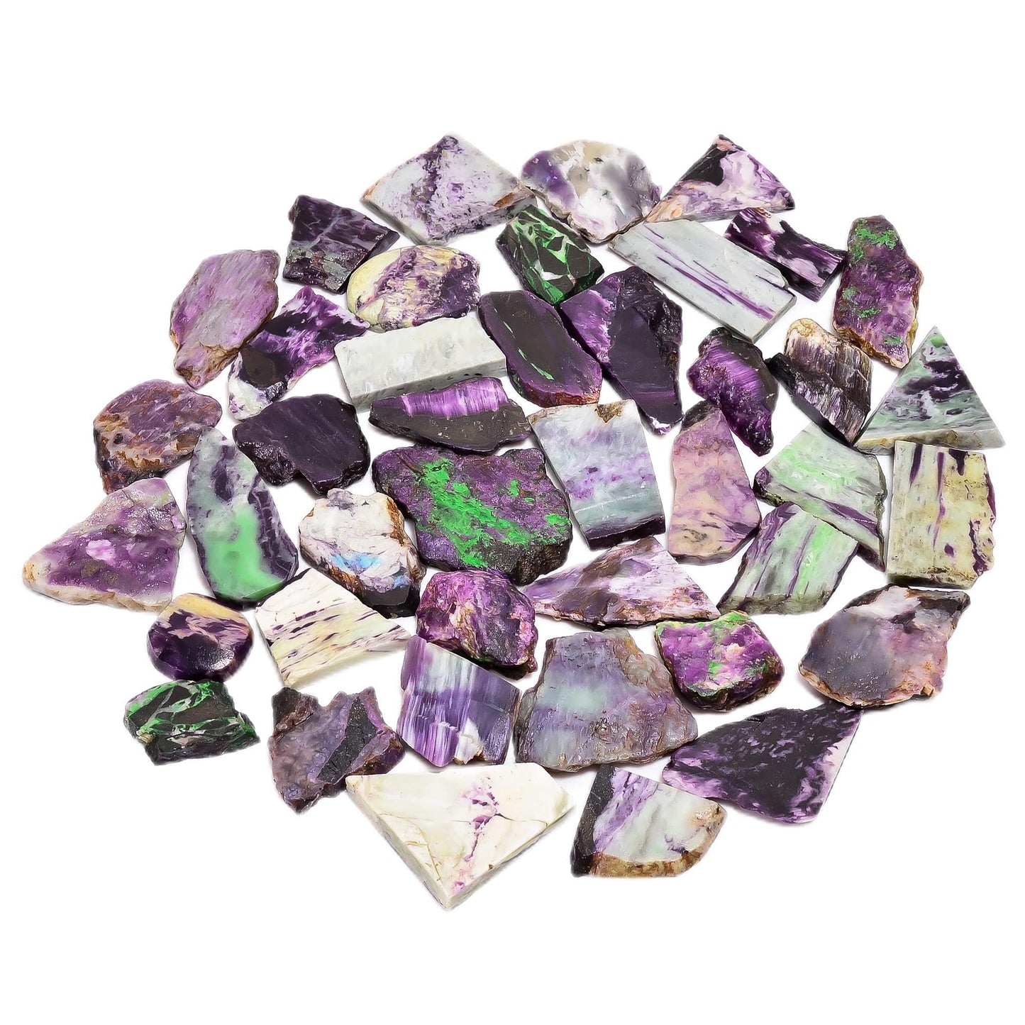 Natural Kemmererite Raw Slice Gemstone- Healing Crystals for DIY Jewelry Making -Loose Natural Cabochon -Perfect for Crafting Unique Jewelry Designs (5 pcs, 25-35 mm)