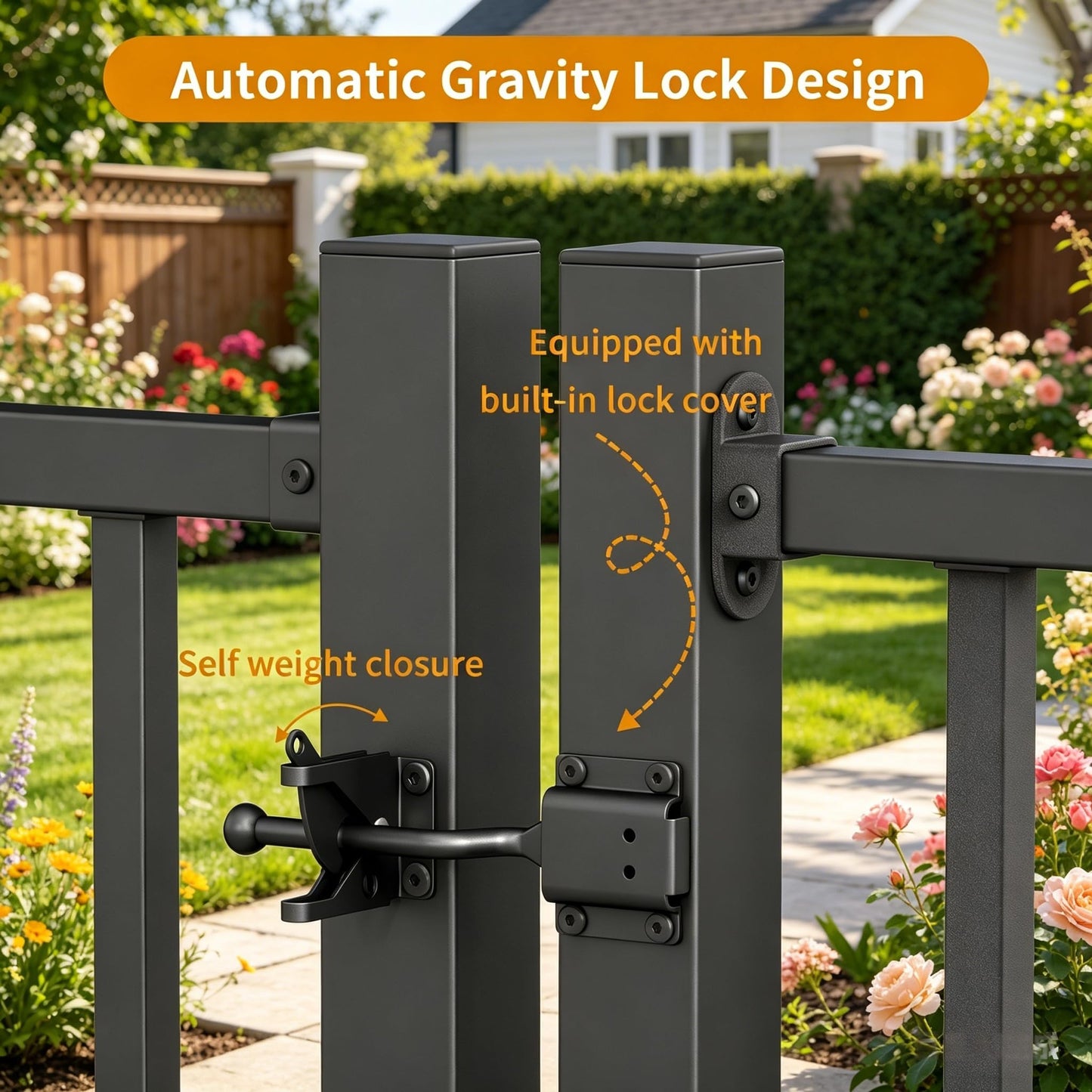 bimiti 36"x 45" Adjustable Aluminum Deck Gate, Outdoor Gate with Wheel Auto Closing Hinges Rustproof Design for Deck Railing Patios, Porch, Garden
