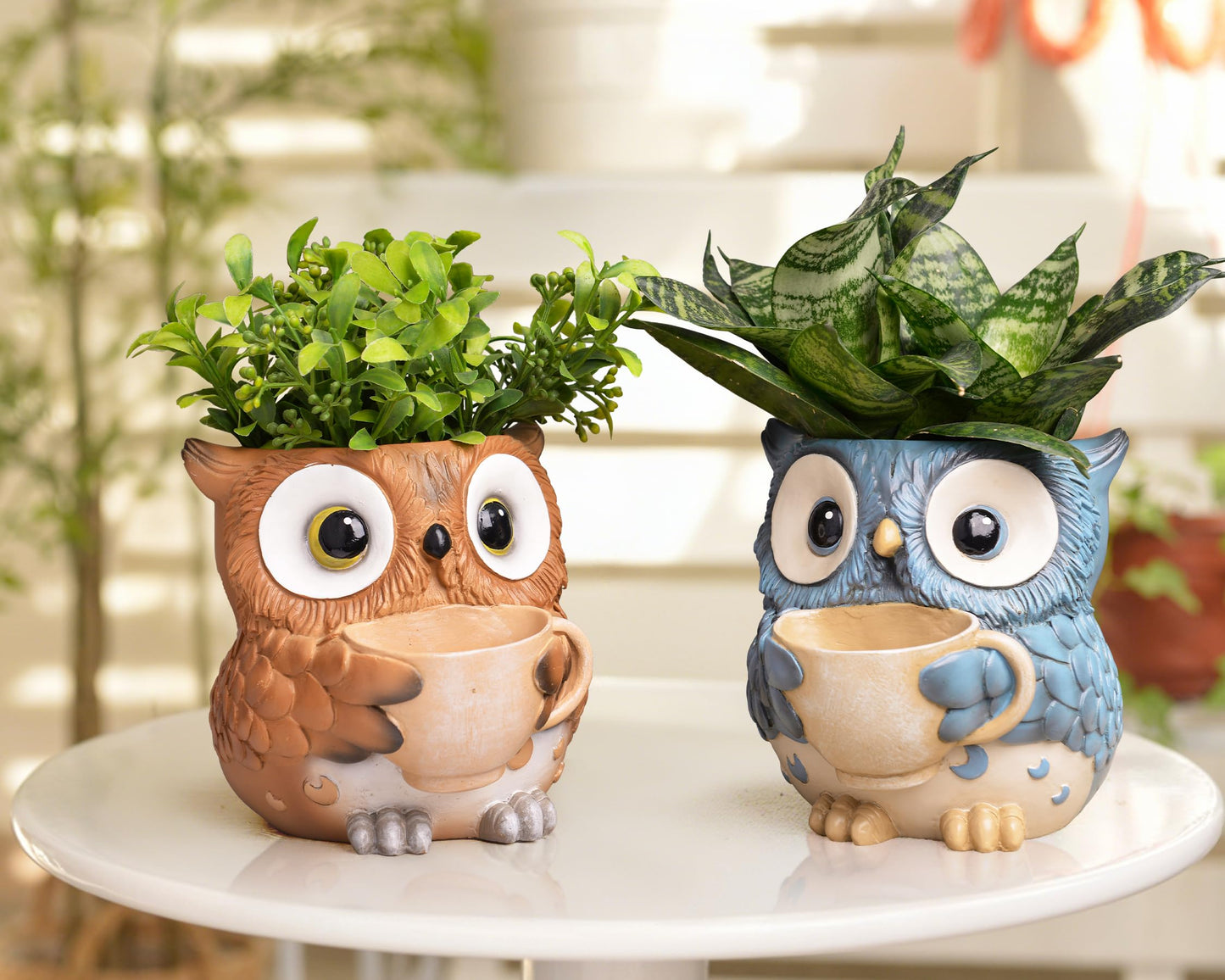 Saysmile Unique Owl Plant Pots Indoor, Cute Small Succulent Pots with Drainage Hole, Watering Owl Planters for Indoor Outdoor Plants, Resin Flower Pot for String of Pearls, Gift Ideas for Mother