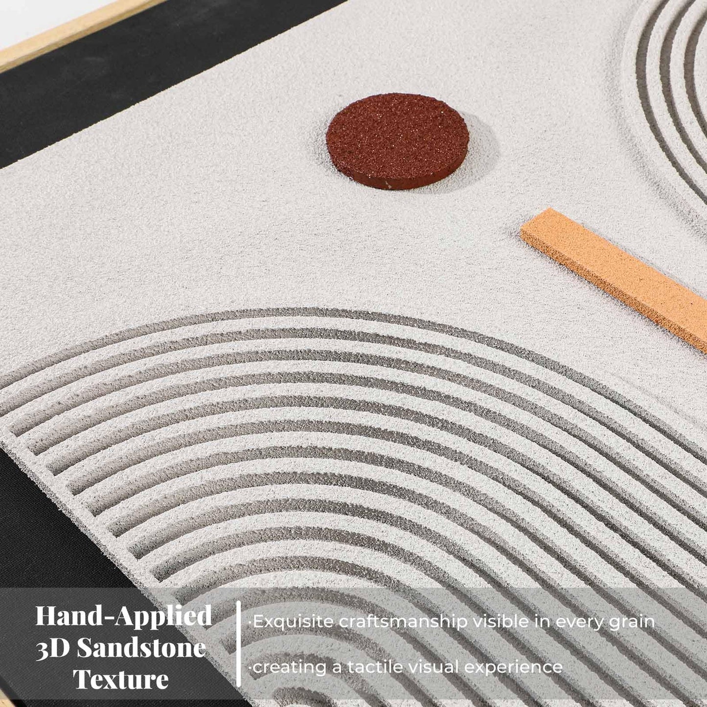 Large 3D Textured Framed Abstract Wall Art for Living Room, 3 Piece Modern Boho Artwork for Walls, Black White Orange Geometric Sandstone Texture Pictures for Hallway Office Home Decor 24x36 In