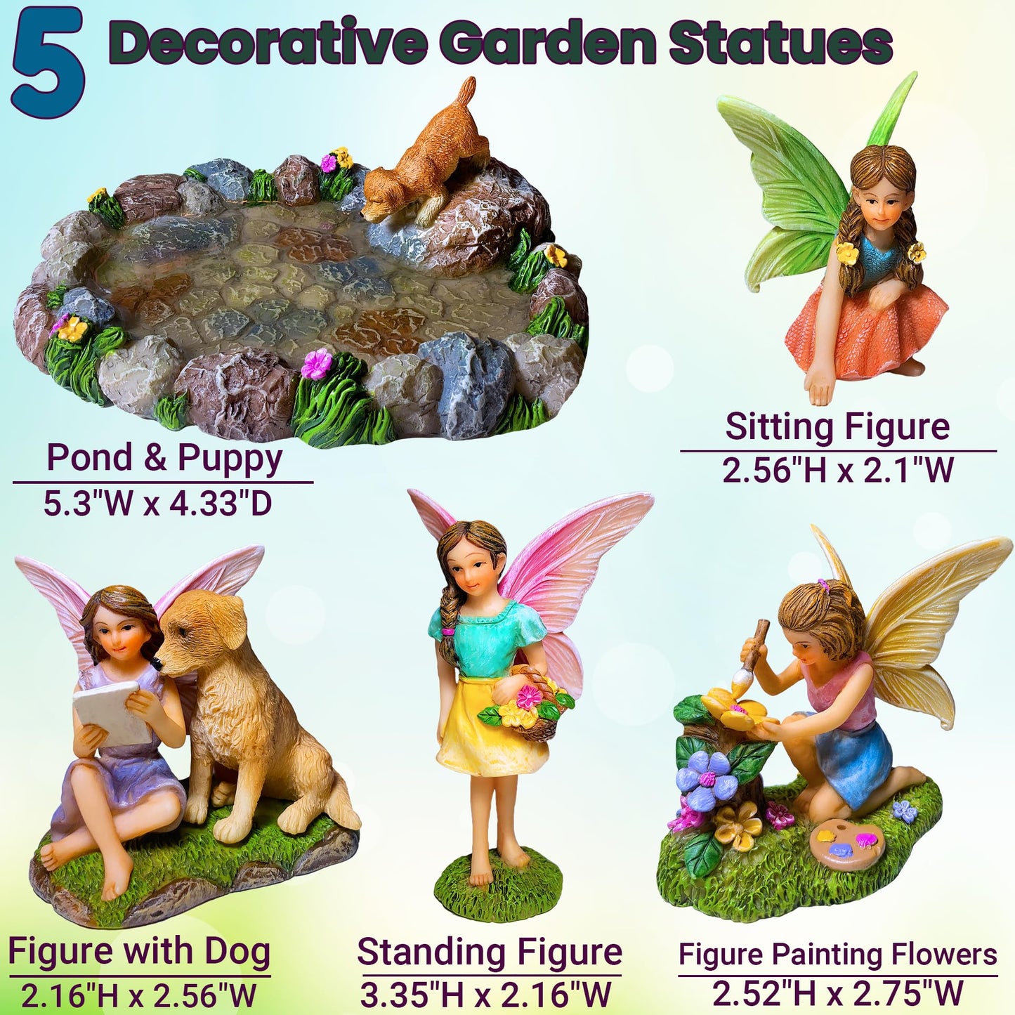 Mood Lab Miniature Garden Decor - Decorative Resin Pond Statues (5 pcs) - Indoor & Outdoor Use
