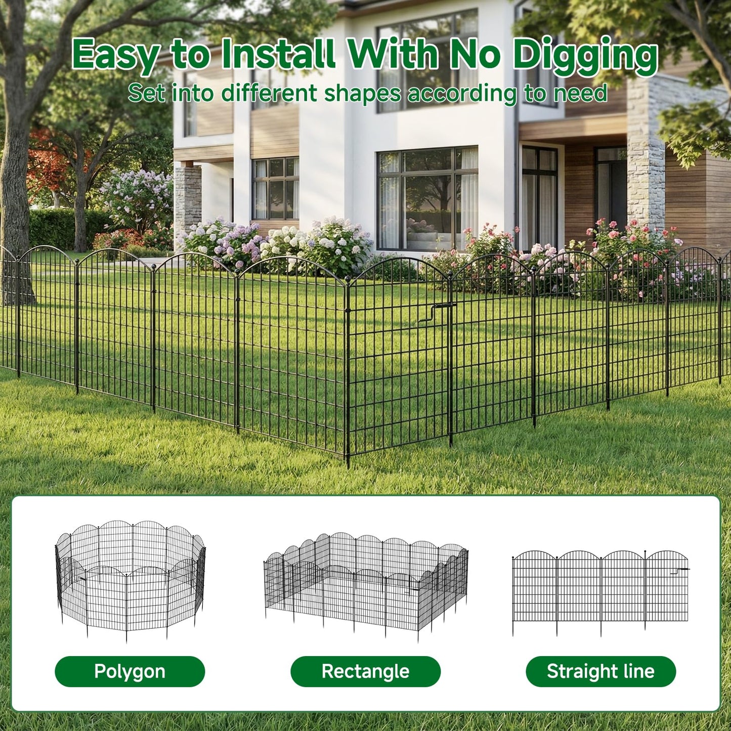 SUNYRISY Metal Garden Fence Animal Barrier with Gate, 13 Panels 40 in (H) X 28 ft(L) No Dig Dog Pet Fence Outdoor for Yard, Temporary Fencing for Outside Garden Border