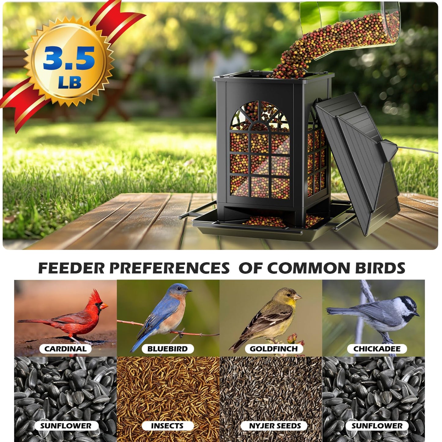 Birdream 2 Pack Bird Feeders for Outdoor Hanging, Assembly Required, 1-Min Easy Setup, Classic Courtyard Design, Attracting Cardinals Chickadees Goldfinches & Sparrows, Total 7 LB - Black