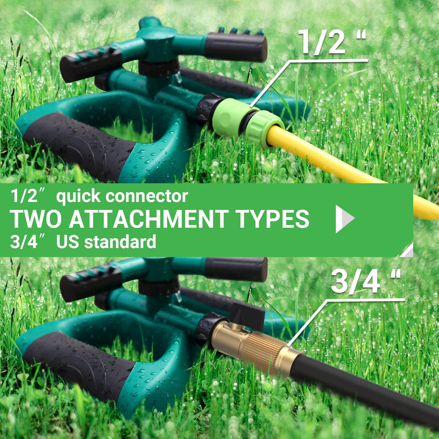 LAOZHOU Sprinkler Water Sprinklers for Lawn Yard and Garden Large Coverage Area Oscillating Hose 360 Degree Rotating Sprinkler Irrigation System (Green) (LS-2022)