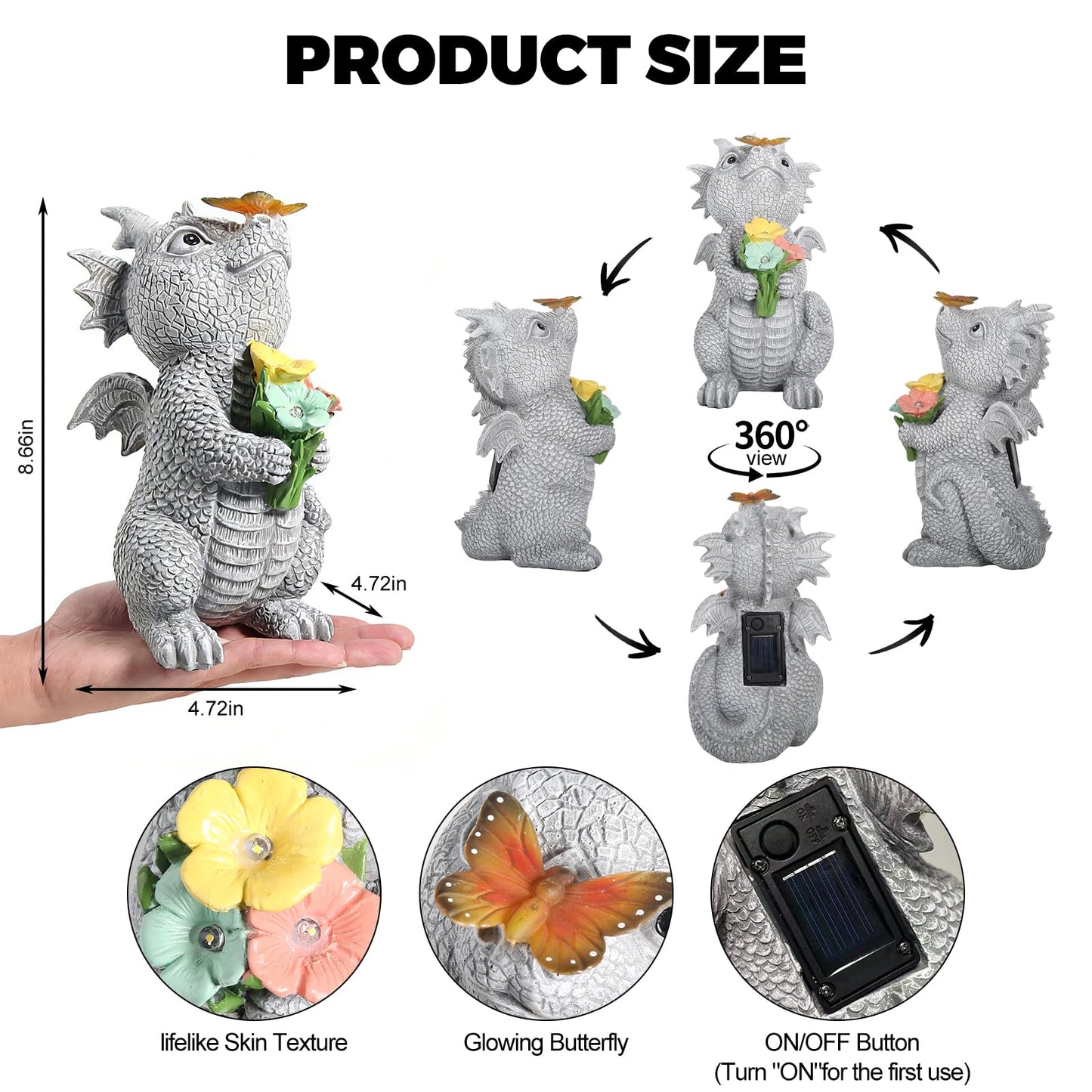 ehuoyan Solar Garden Dragon Statue Outdoor Garden Decor Lights Unique Dragon Gifts for Women Mom Yard Patio Decorations Solar Powered
