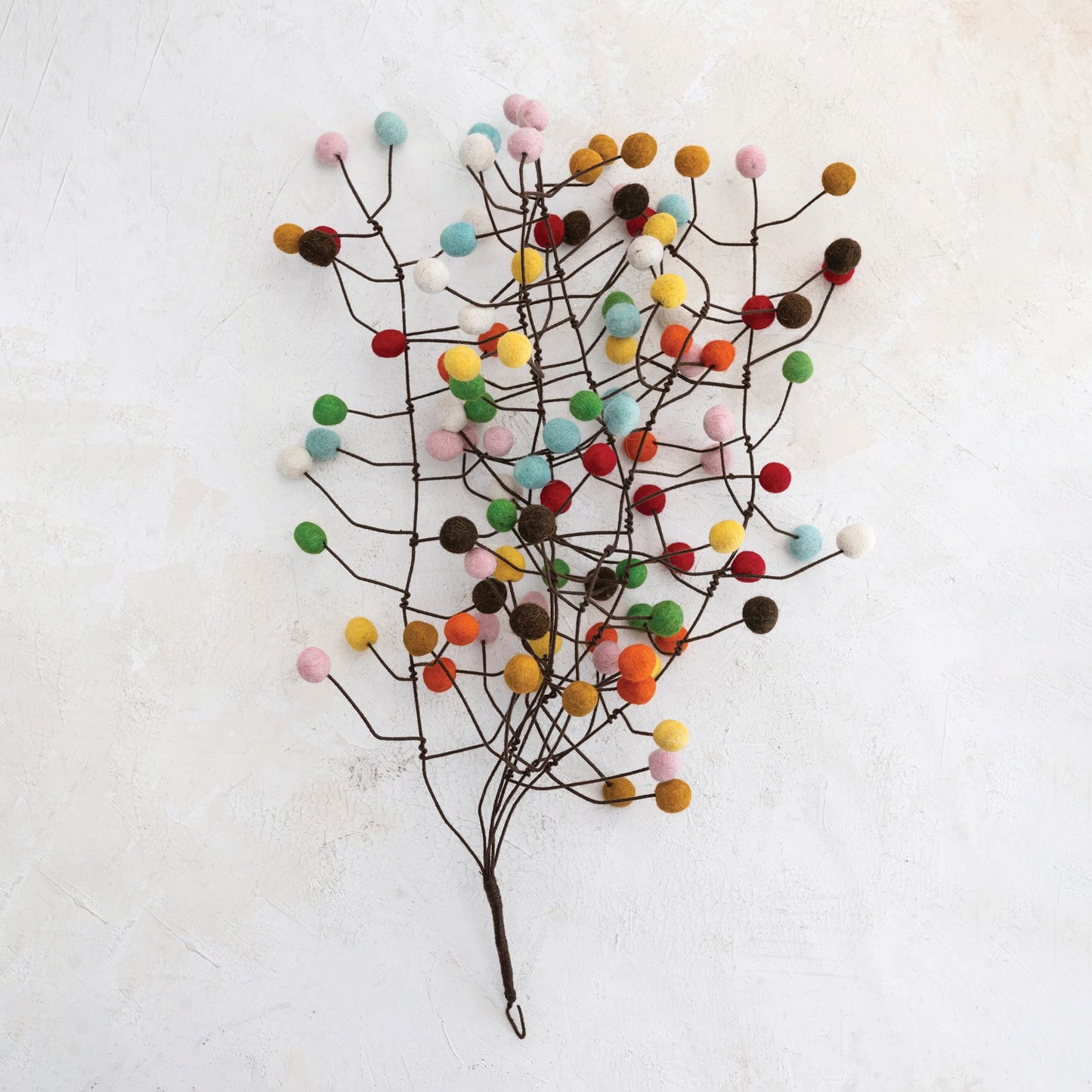 Creative Co-Op 15" W x 28" H Handmade Wire & Wool Felt Pom Pom Branch, Multi Color
