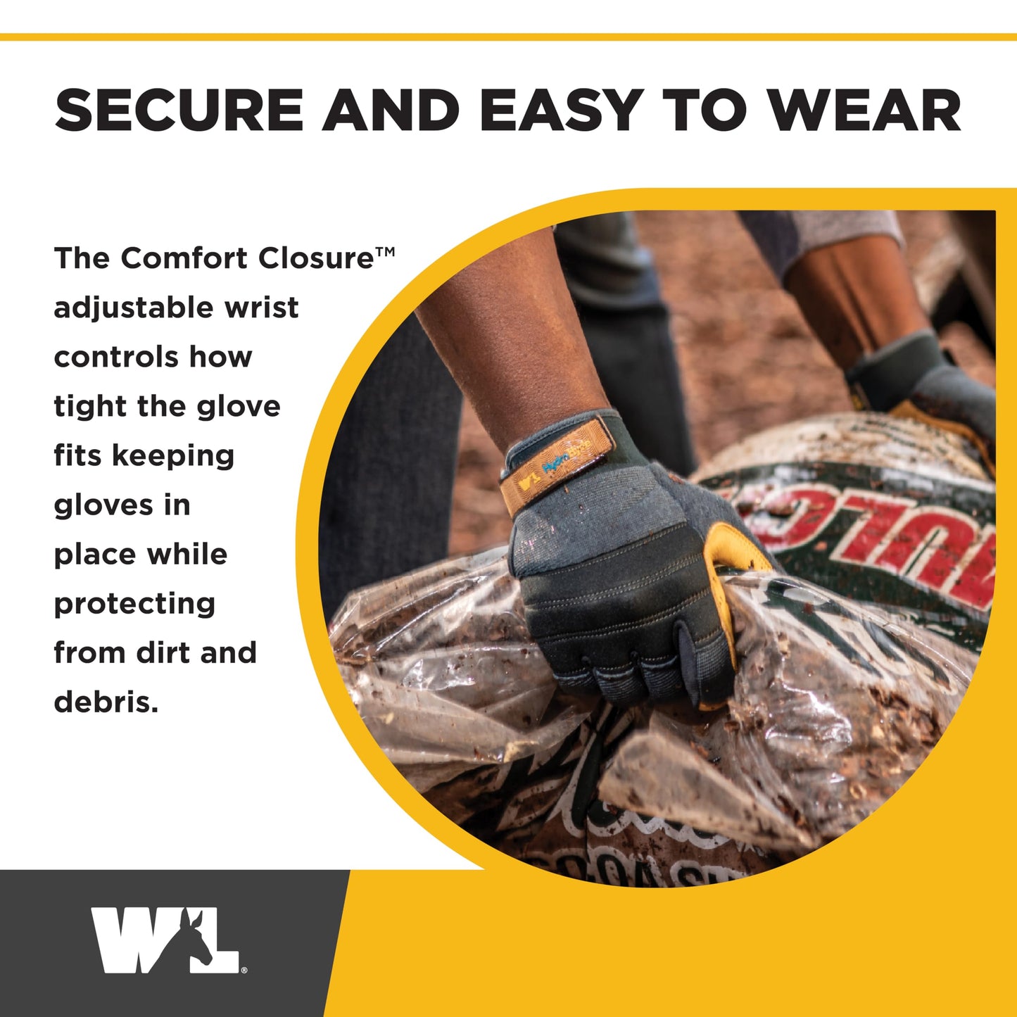 Wells Lamont Men's HydraHyde Work Gloves – Cowhide Leather, Reinforced Fingertips for Durability – Adjustable Velcro Wrist – Ideal for Gardening, Landscaping, Lawn Care – Navy - L