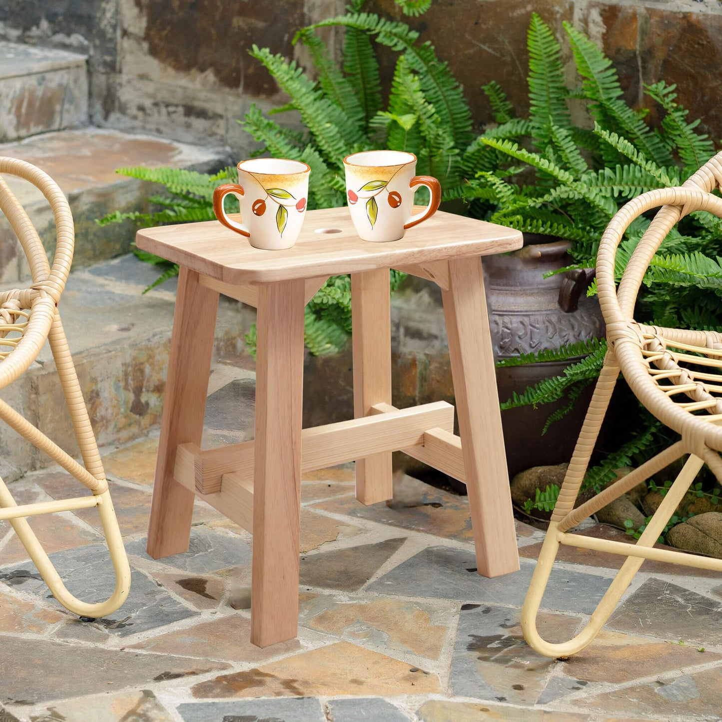 Lestar Wooden Stools,Rectangular Solid Wood Stool, Small Wood Stool 18" Height for Living Room, Kitchen, Bathroom
