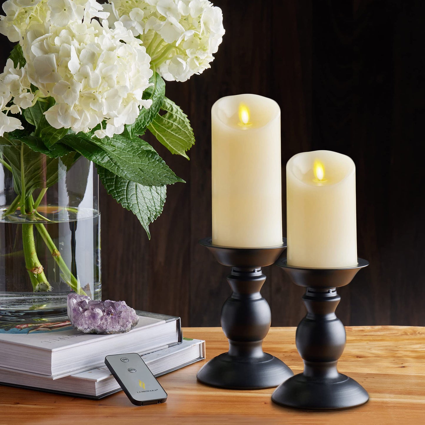 Luminara Flameless LED Battery Operated Ivory Pillar Candle, Flickering Realistic Moving Flame, 3" x 4.5" Luminous Real Wax Indoor Home Decor Pack of 1