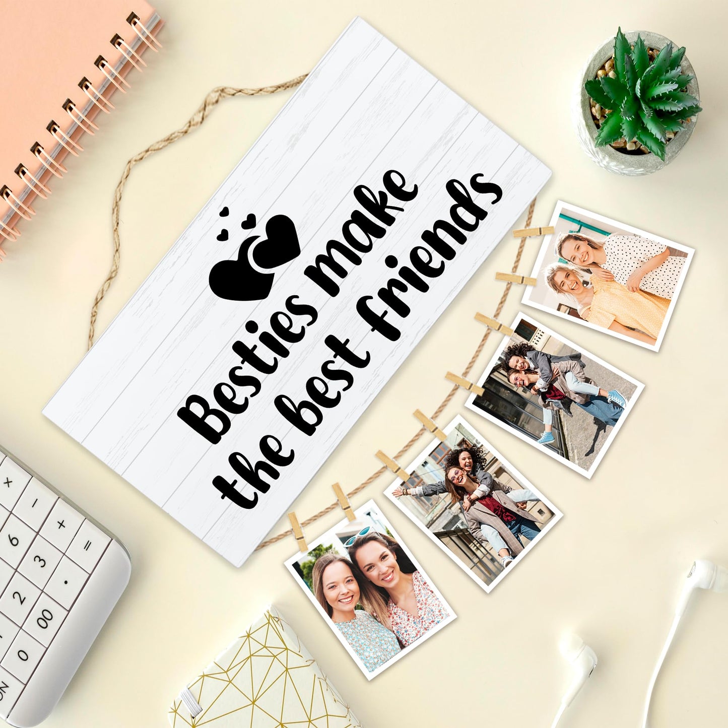 Hiuwevt Besties Gifts Picture Frame Photo Hanging Display, Cousin Gifts for Women Sisters Female Men, Besties Make the Best Friends Picture Board Photo Holder for Wall Decor