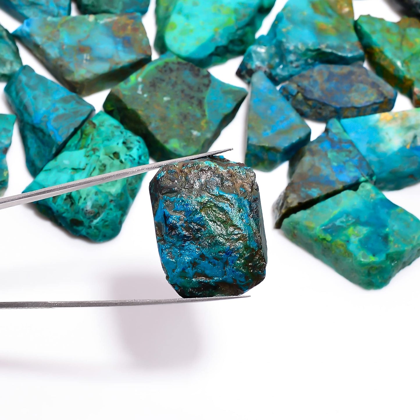 Natural Chrysocolla Raw Slice Gemstone- Healing Crystals for DIY Jewelry Making -Loose Natural Cabochon -Perfect for Crafting Unique Jewelry Designs (5 pcs, 25-35 mm)