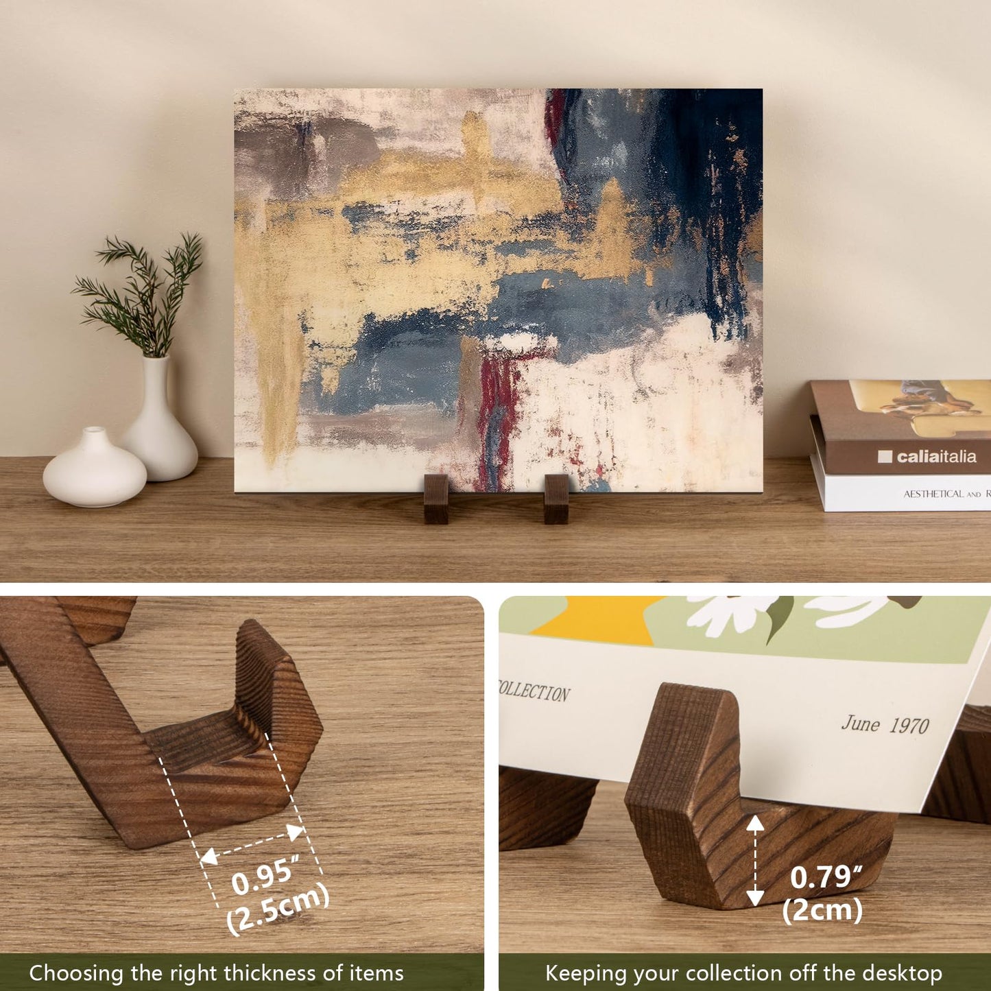 ANBOXIT Plate Display Stand, 6 Inch Plate Holder for Displaying, Decorative Picture Frame Dish Photo Plaque Platter Wood Stand