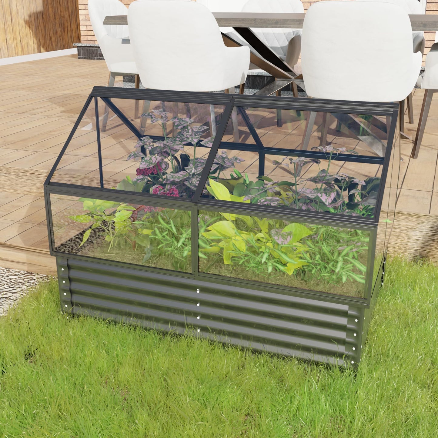 Raised Garden Bed with Greenhouse Cover, 68.7"x45"x51.5" Large Elevated Planter Box, Mini Greenhouse, Outdoor Standing Garden Bed for Vegetables, Herbs, Flowers on Patio, Balcony, Backyard