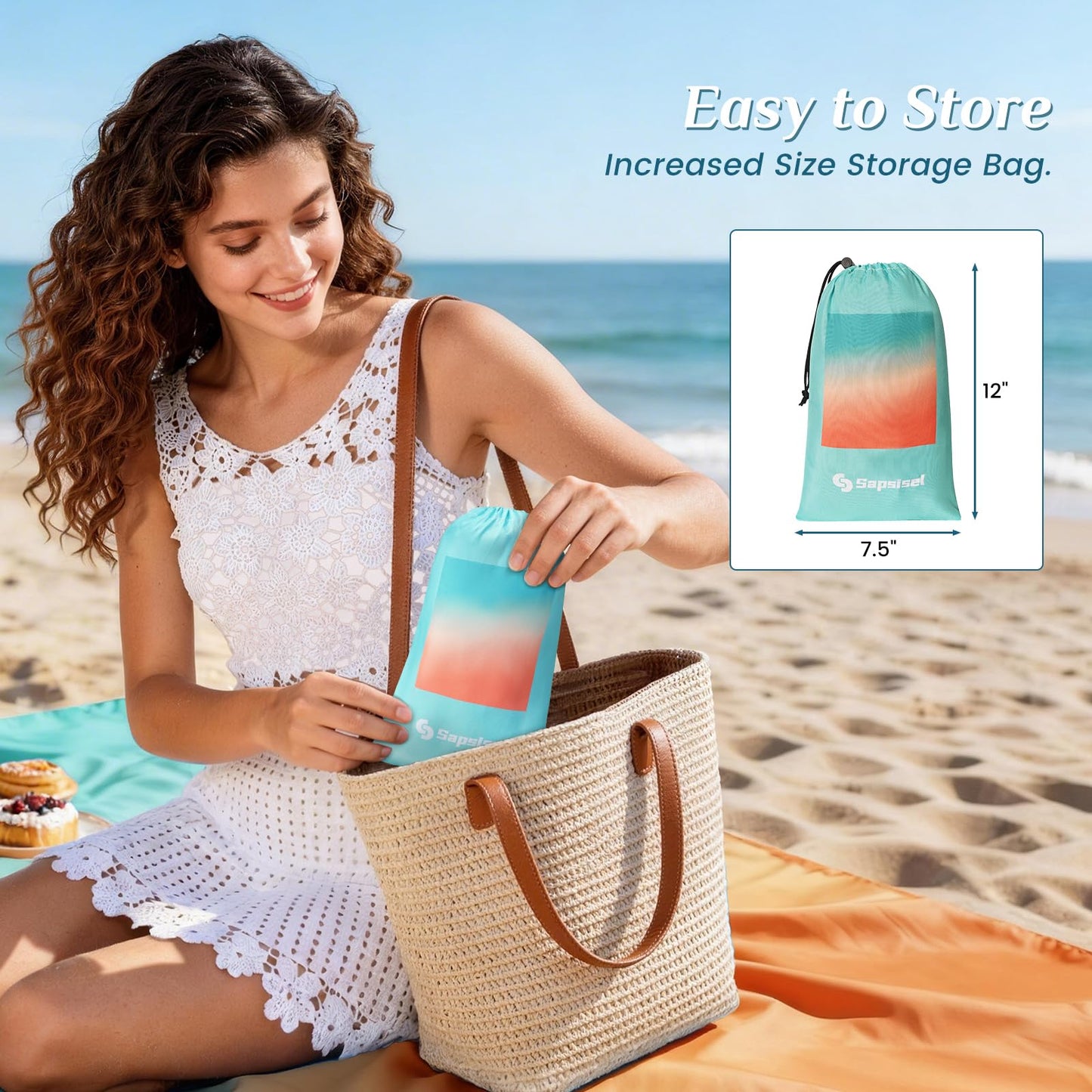 sapsisel Beach Blanket Waterproof Sandproof, Extra Large Beach Mat 79 * 83inch,Outdoor Picnic Blanket with 4 Stakes for Travel Beach Camping Hiking