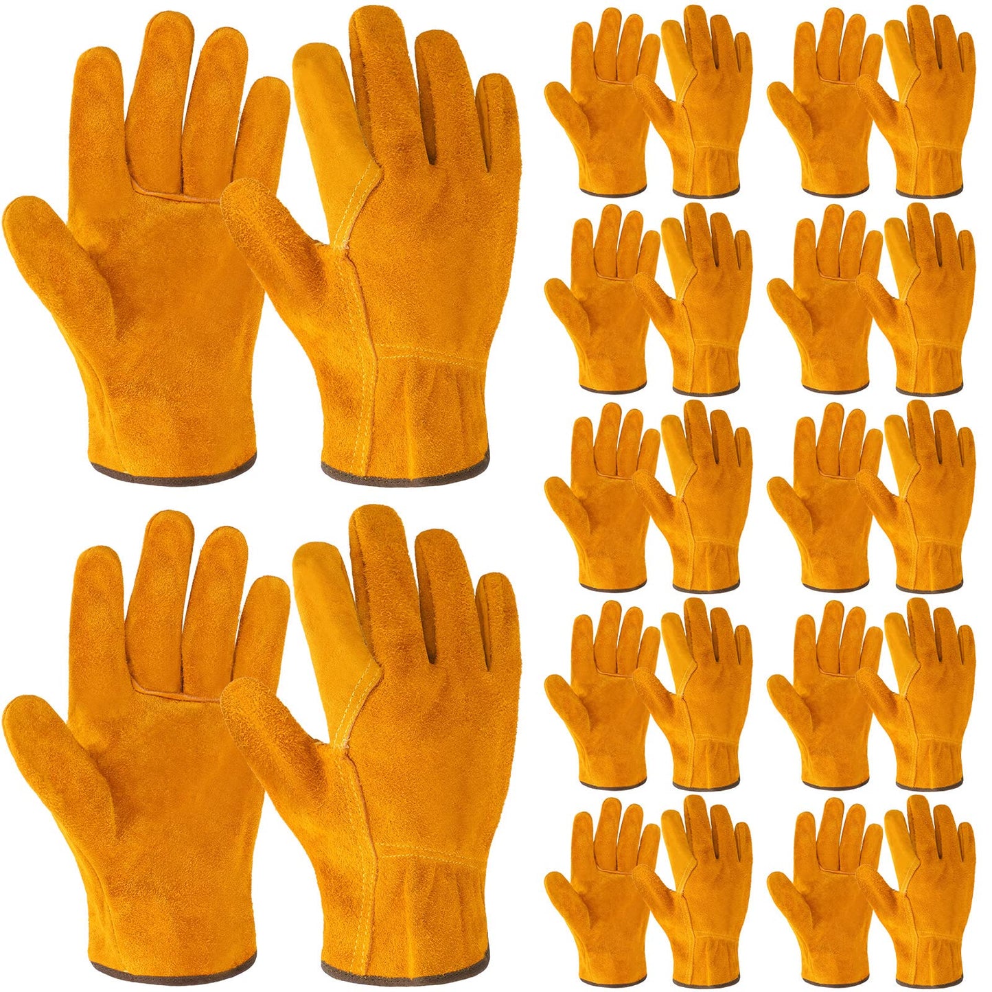 Lasnten 12 Pairs Leather Work Gloves Flexible Grip Gardening Construction Gloves Cowhide Thorn Proof Cut Resistant Fpr Men Women