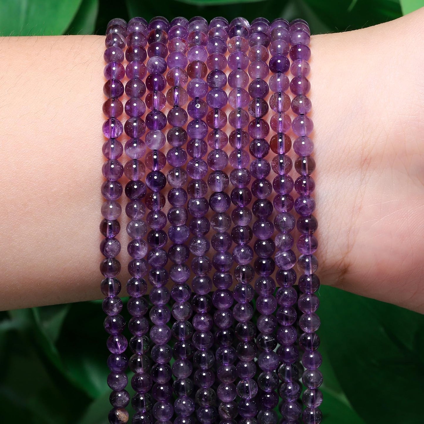 Songxi 90pcs 4mm Amethyst Natural Round Stone Beads for Jewelry Making, Smooth Loose Small Gemstone Beads for Bracelets Necklace, Chakra Stones with Energy Power