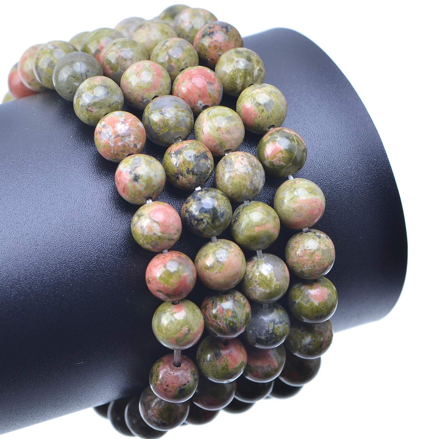 LPBeads 100PCS 8mm Natural Unakite Beads Gemstone Round Loose Beads for Jewelry Making with Crystal Stretch Cord