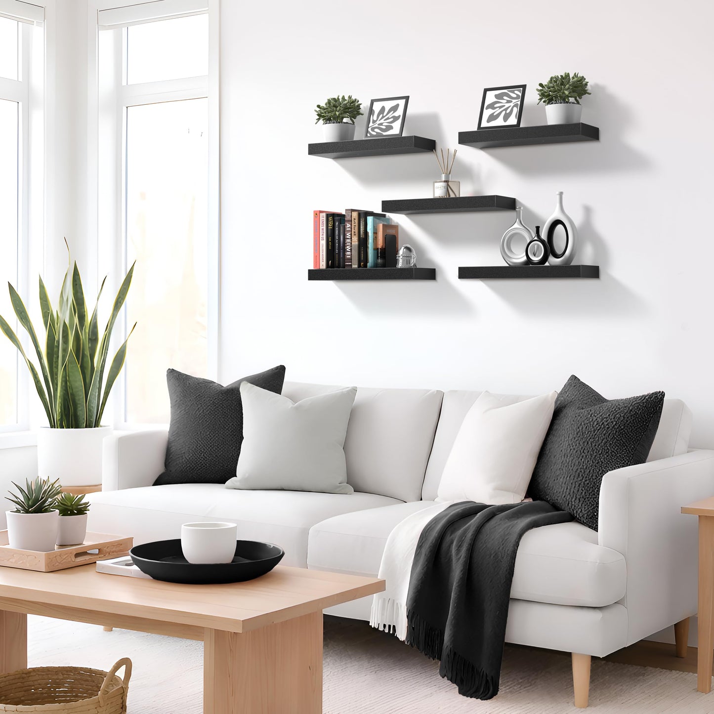 Sorbus Floating Shelves for Wall – 16 Inch Floating Shelf for Kitchen, Bedroom, Living Room, Bathroom, Home & Wall Decor - Mounted Bathroom Shelves with Invisible Brackets (Black, 2 Pack)