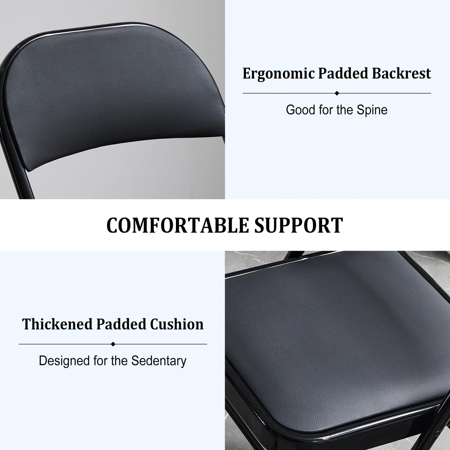 Usnipoya Folding Chairs 10 Pack Black with Padded Seats, 350-LBS Heavy Duty Metal Frame, Portable Design for Commercial Use, Party Events Wedding Outside, No Assembly Required
