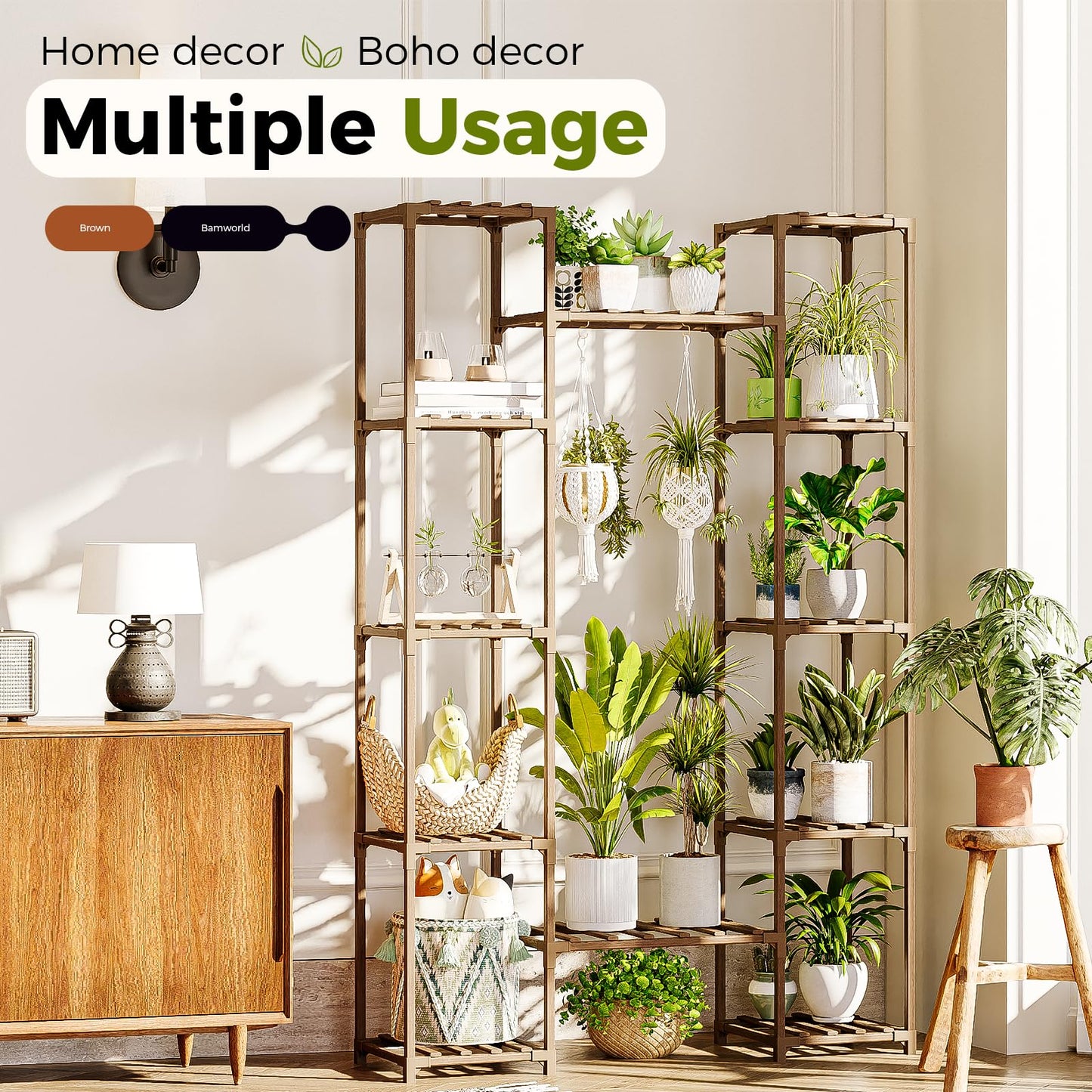 Bamworld Widened Plant Stand Indoor Outdoor 12 Tier Tall Large Wood Plant Shelf Multi Tier Flower Stands Garden Shelves Wooden Plant Display Holder Rack for Living Room Corner
