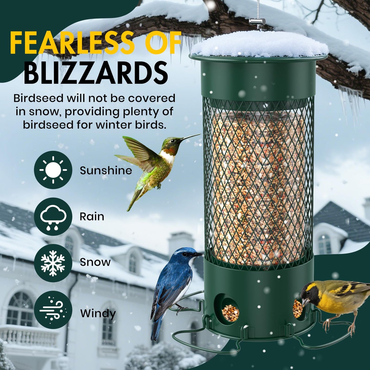 Olaiti Metal Squirrel Proof Bird Feeders for Outdoors Hanging,Weight-Activated Large Capacity Feeder for Wild Finch, Cardinal,Blue Jay, Chickadee, Weatherproof and Durable 4 Perches,Green