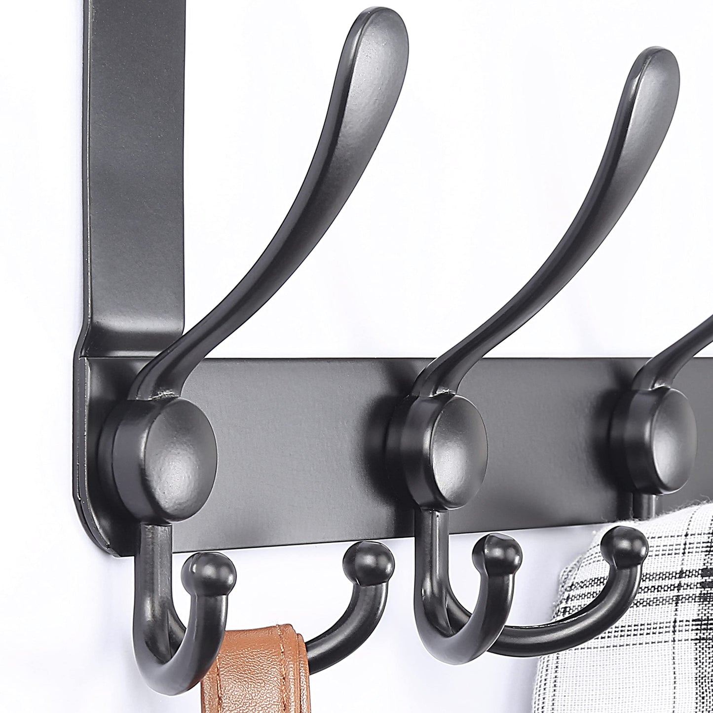 Dseap Over The Door Hook Hanger - Fits 1 3/8" to 1 3/4" Standard Doors | 5 Tri Hooks Heavy Duty Towel/Coat Rack | Door Organizer for Clothes, Jackets, Hats, Towels, Black