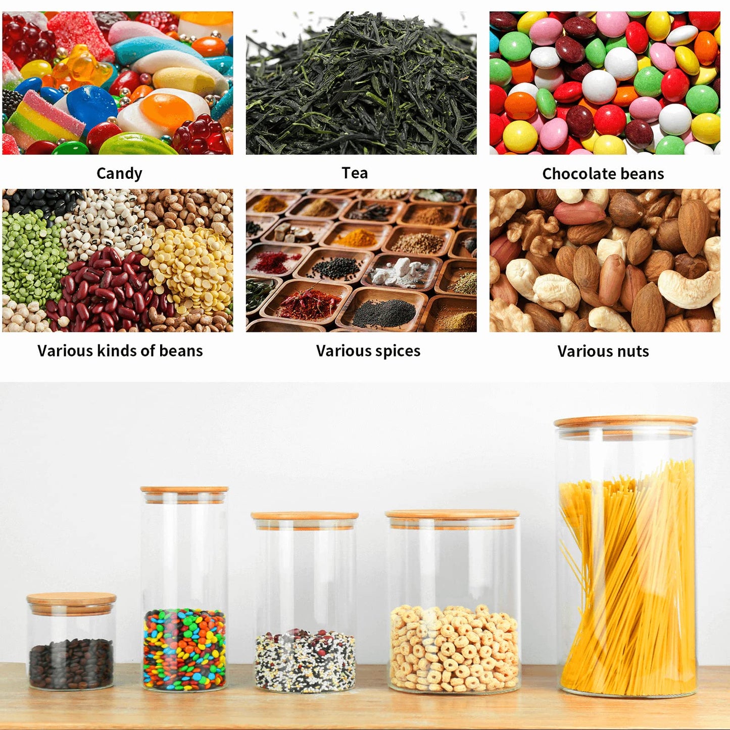 18 Oz/550 ML Glass Jar with Lid, Clear Thickened Version Glass Storage Containers with Sealed Bamboo Lid, For Coffee, Sugar, Spices, Tea, Beans, Candy, Cookie