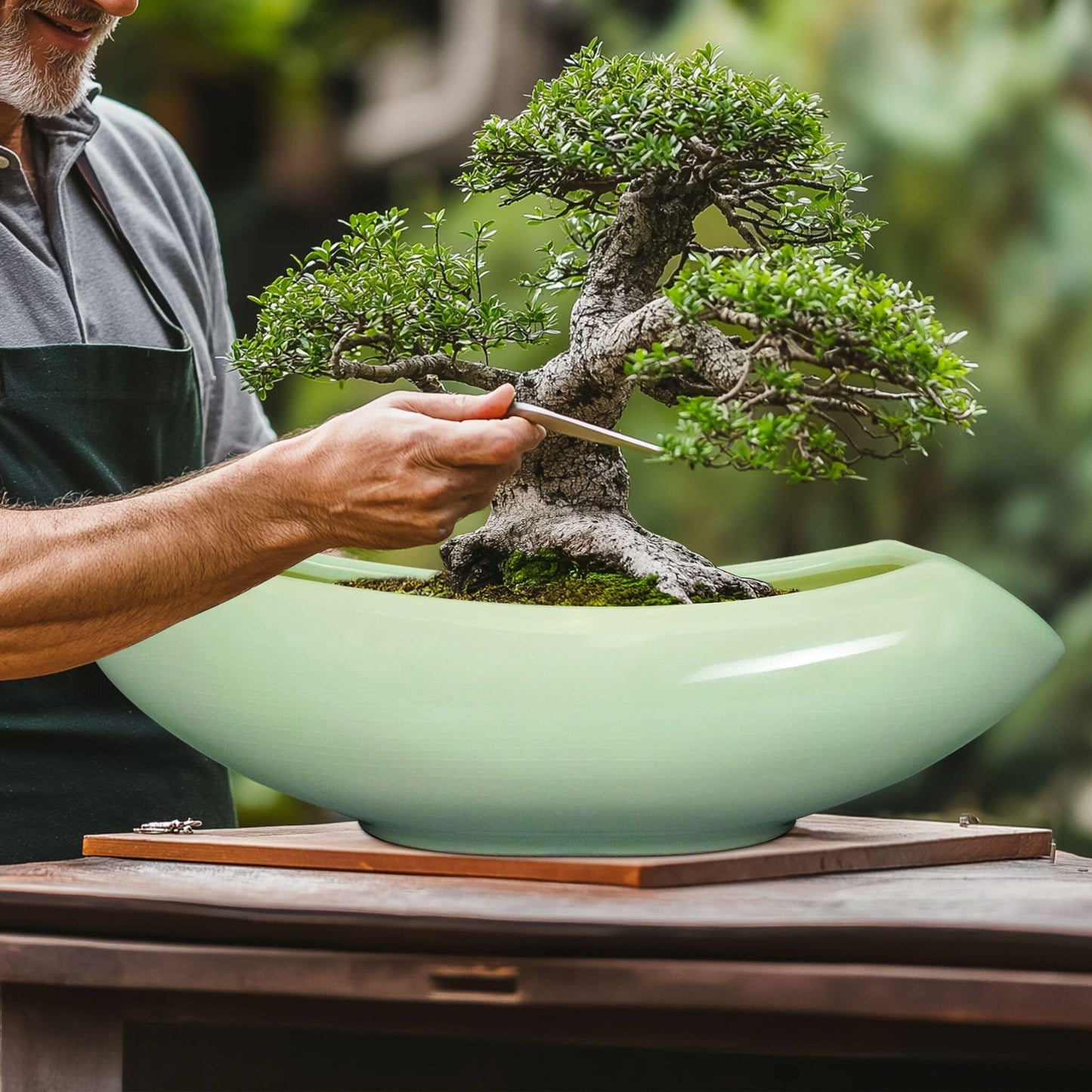 Teagas Ceramic Bonsai Pots - Large Succulent Planter 18 Inch Plant Pot Indoor Succulent Pot with Drainage Hole Outdoor Planter Bonsai Tree Pot for House Home Garden Decor Green