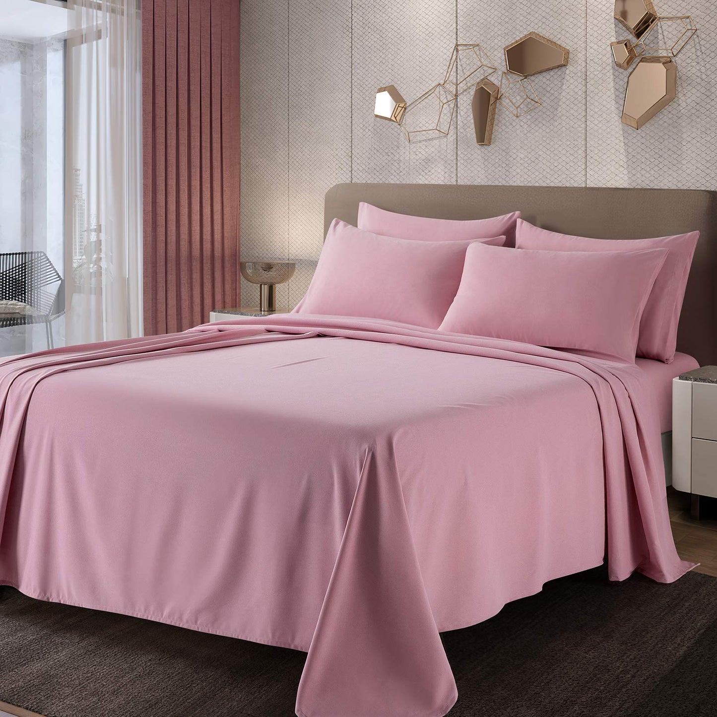 SiinvdaBZX 1800 Thread Count Microfiber Pillowcases Queen Size Set of 4 - Envelope Closure Pillow Cases - Ultra Soft Easy Care (Pink)