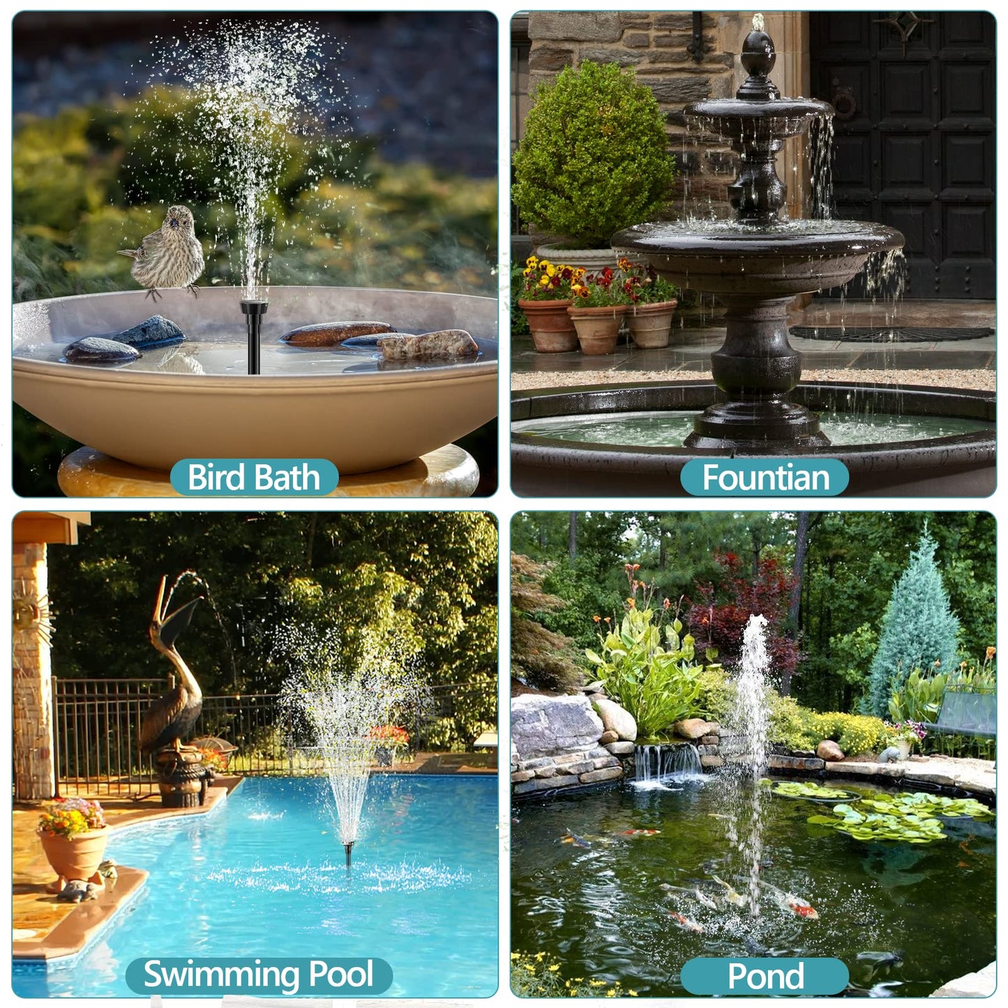 POPOSOAP Solar Water Pump 12W, Solar Water Fountain Pump with 160GPH Submersible Pond Pump Adjustable Flow for Solar Fountain, Pond, Fish Tank, Garden, Pool, Water Features