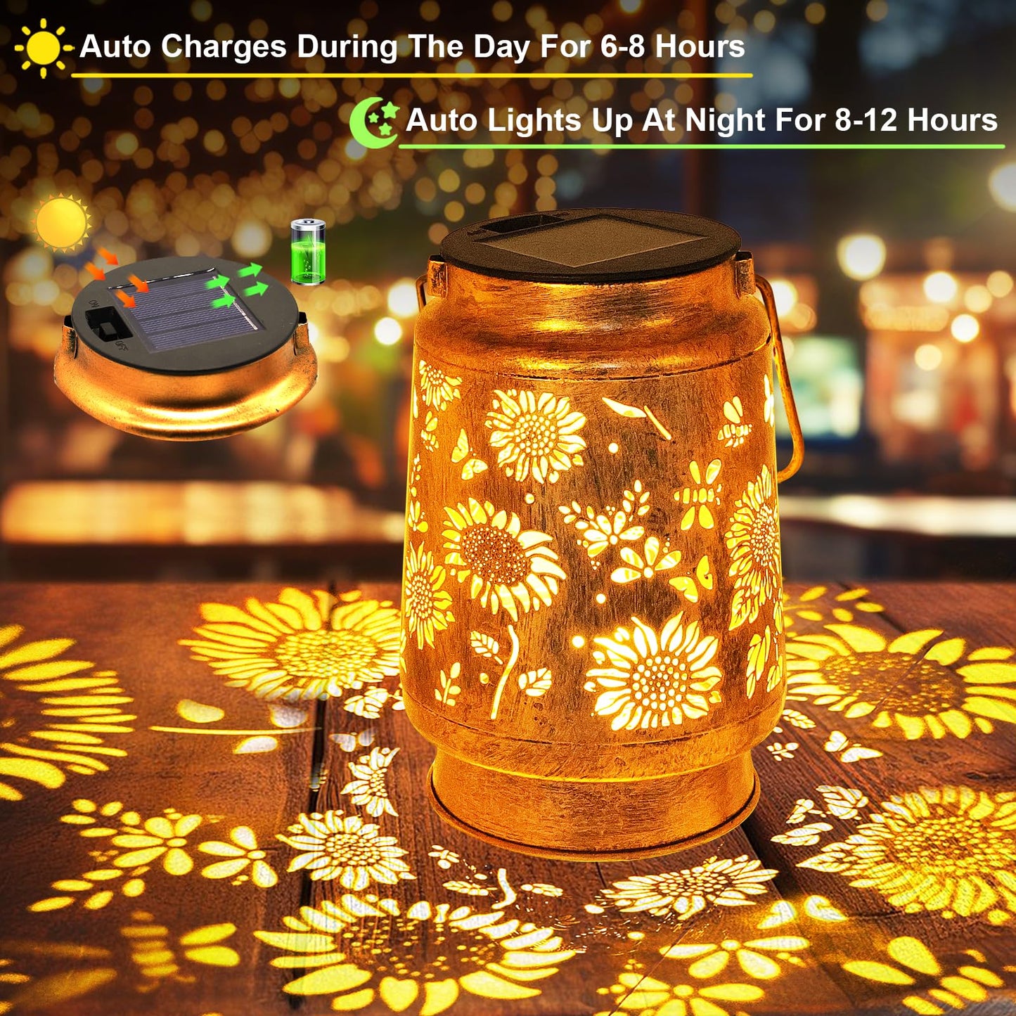 Sunflower Solar Lanterns Outdoor Waterproof, Mothers Day Gifts for Women Mom Grandma, Metal Hanging Lantern Solar Lights LED Decoration with Shepherd Hook Outside for Yard, Patio, Porch, Garden Decor