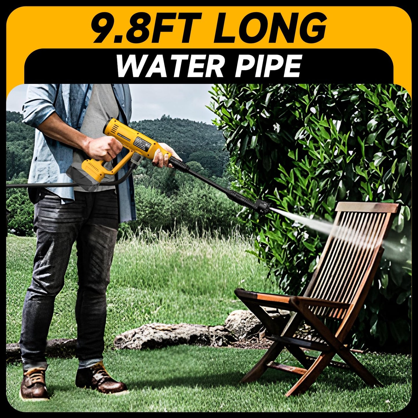 Cordless Portable Washer Compatible with Dewalt 20V Battery, 700 PSI Portable Handheld Cleaning Tool with Brushless Motor, 6-in-1 Nozzle, 4 Level Adjustable for Car Floor Fence Wall (Tool only)
