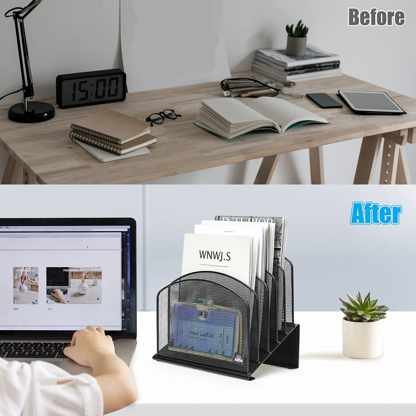 Delifox Inclined Desk File Organizer,Vertical File Folder Holder Stand Metal Rack File Sorter for Office Classroom Desktop Organization