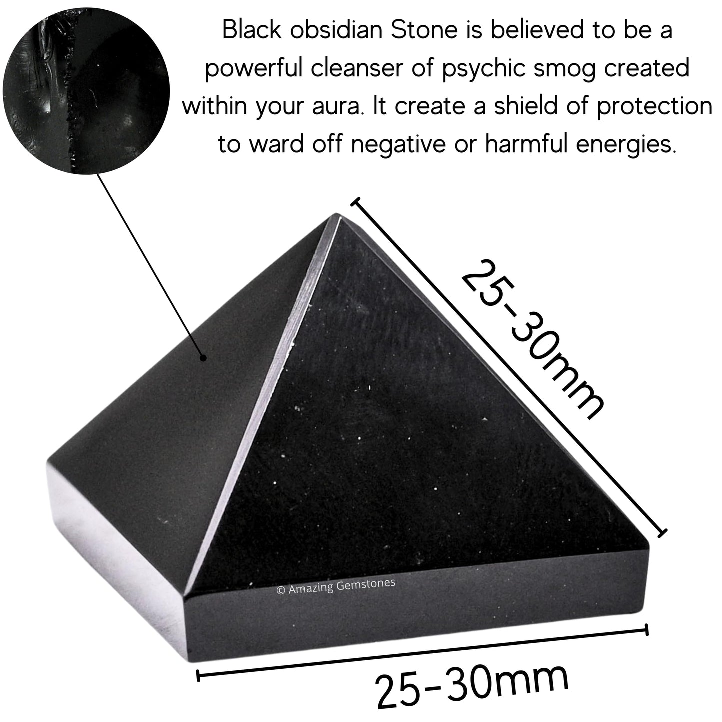 Amazing Gemstone Black Obsidian Pyramid Crystal Healing Stones - 1" Great Pyramid Figurine of Natural Stone Pyramid for Meditation, Reiki, Chakra Balancing and Crystal Pyramids Grid