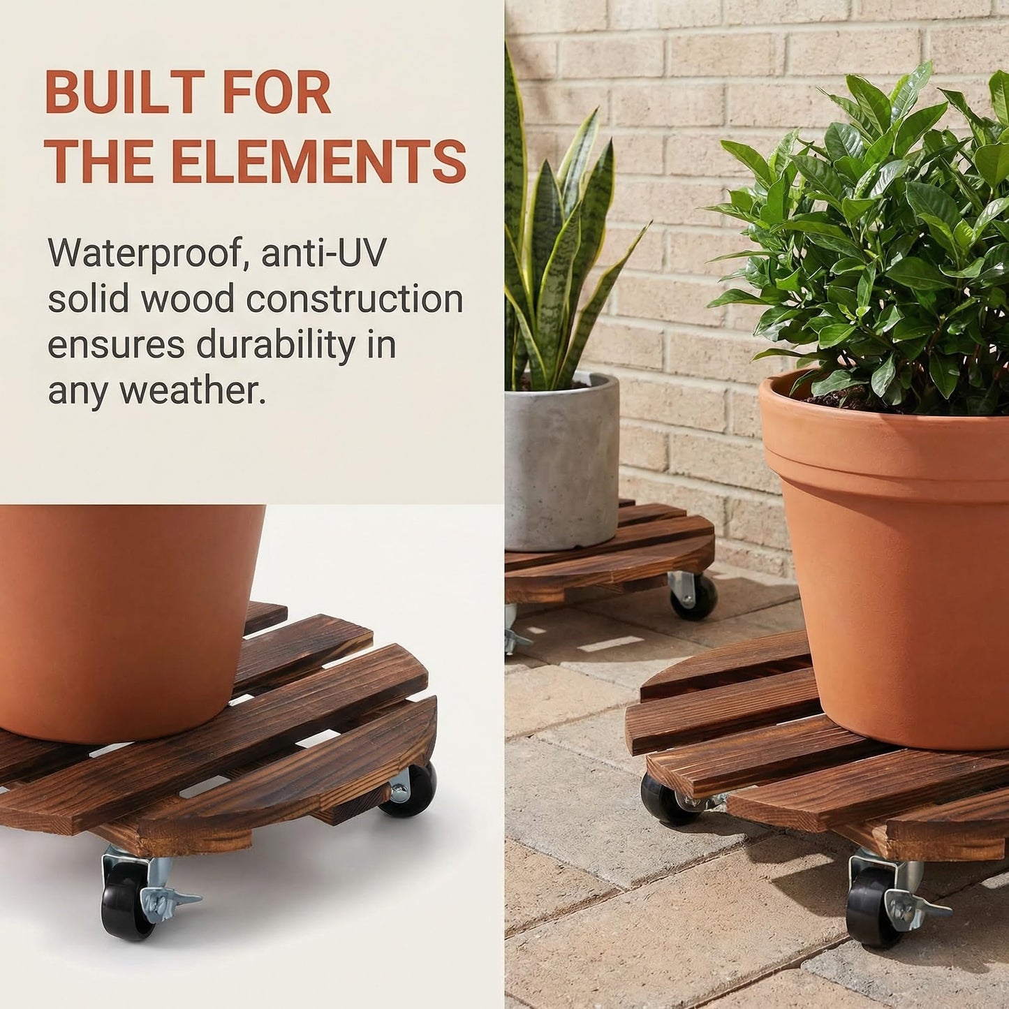 ZXZYHFTY Round Original Wooden Plant Stand with Wheels, 2 Packs Rolling Plant Stand with 360°Lockable Wheels for Vertical Garden Towers, Vertical Planting Tanks, Plant Pots, Wastebaskets (12")