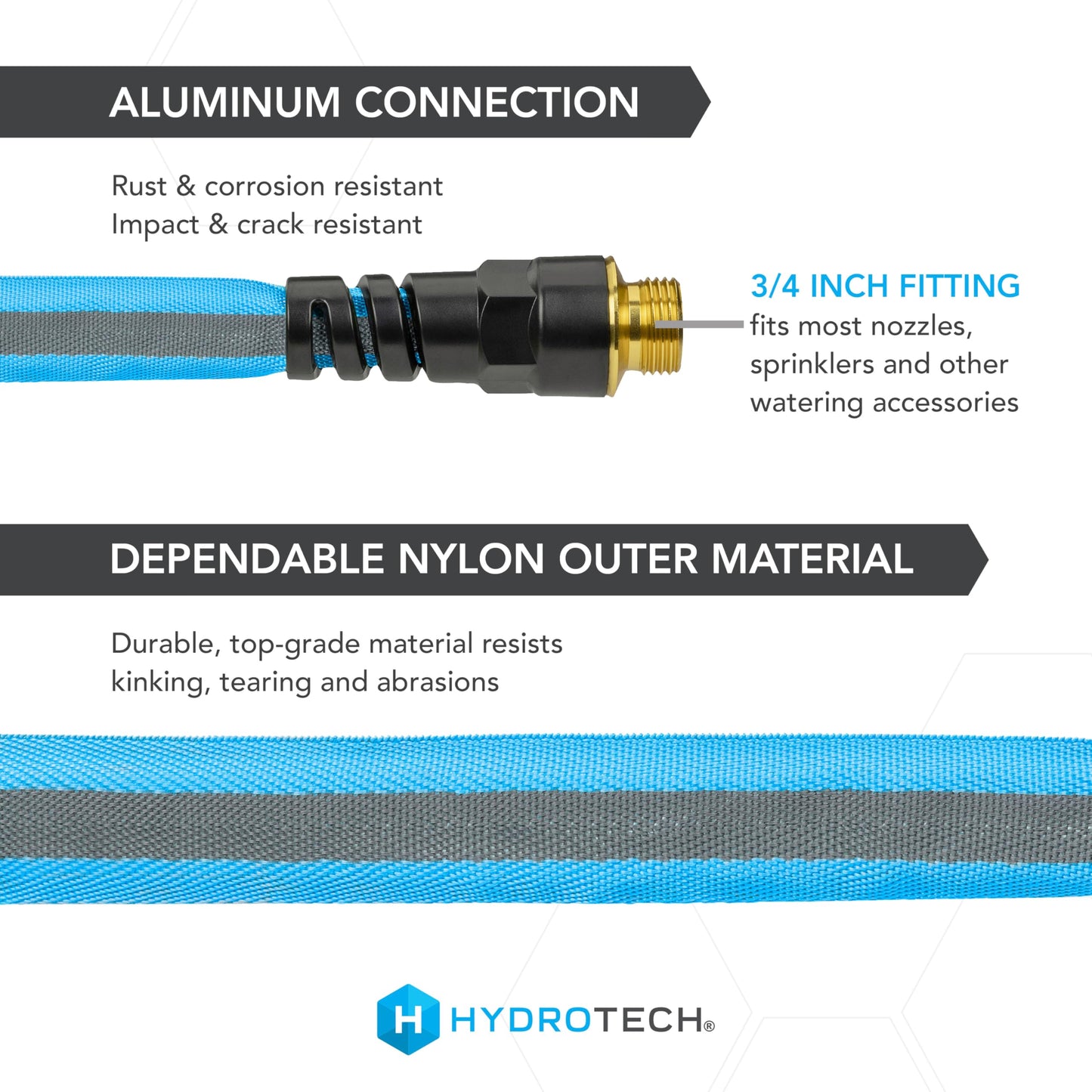 HydroTech FlatJacket 5/8" 25 ft Garden Hose with Patented Force Control Technology- Flexible, Kink-Free, Lightweight Hose for Lawn, Garden, Car Washing, Deck and Patio Cleaning
